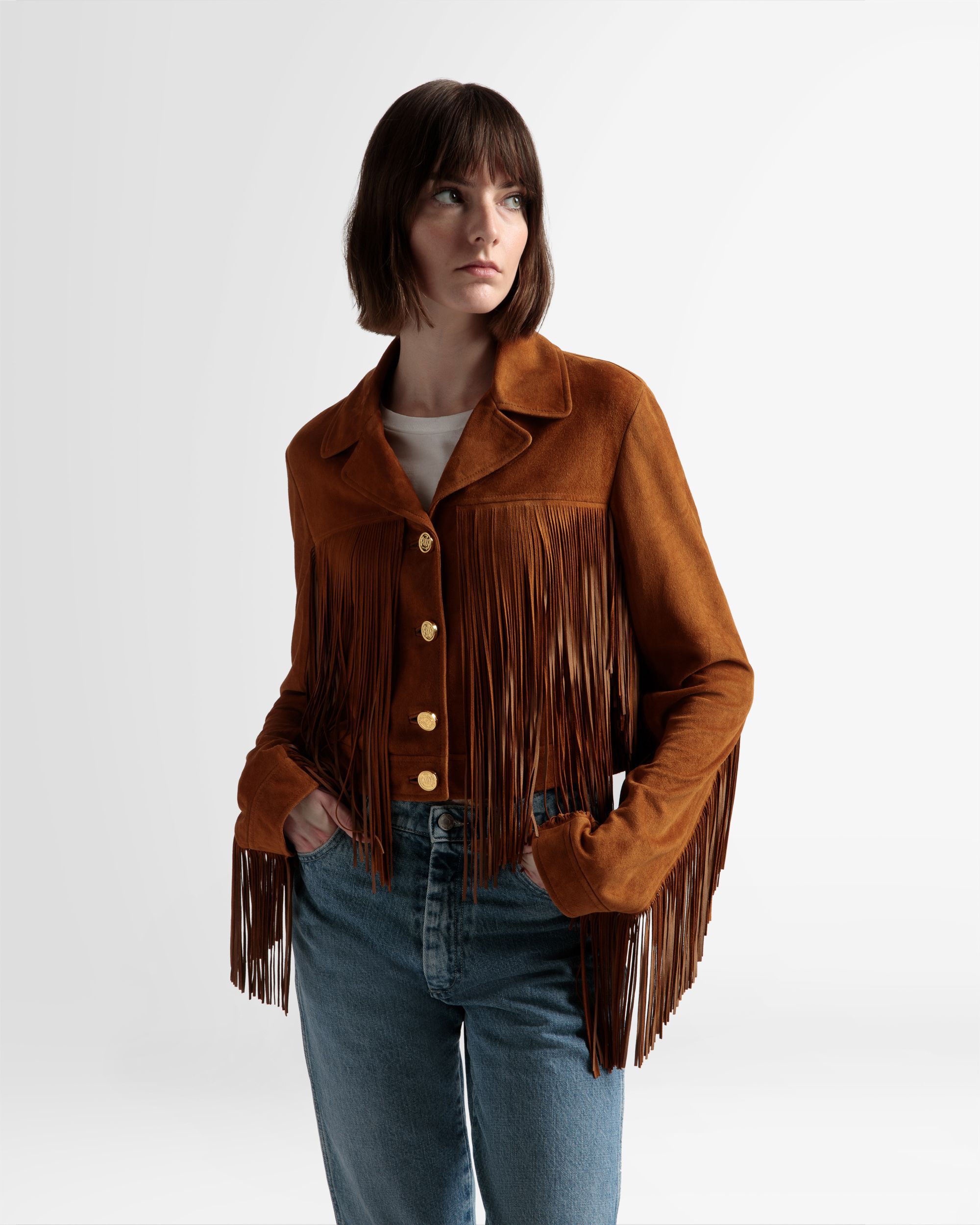 Veste avec pampilles En daim couleur désert - Femme - Bally - 03