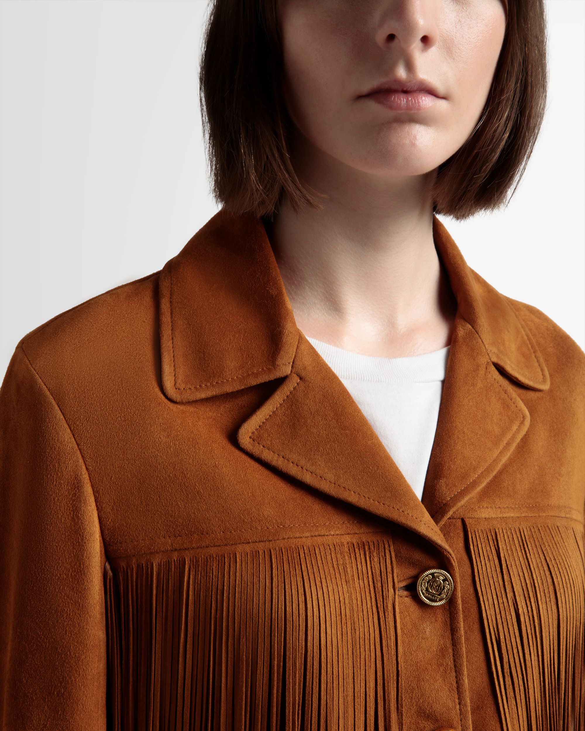 Veste avec pampilles En daim couleur désert - Femme - Bally - 04