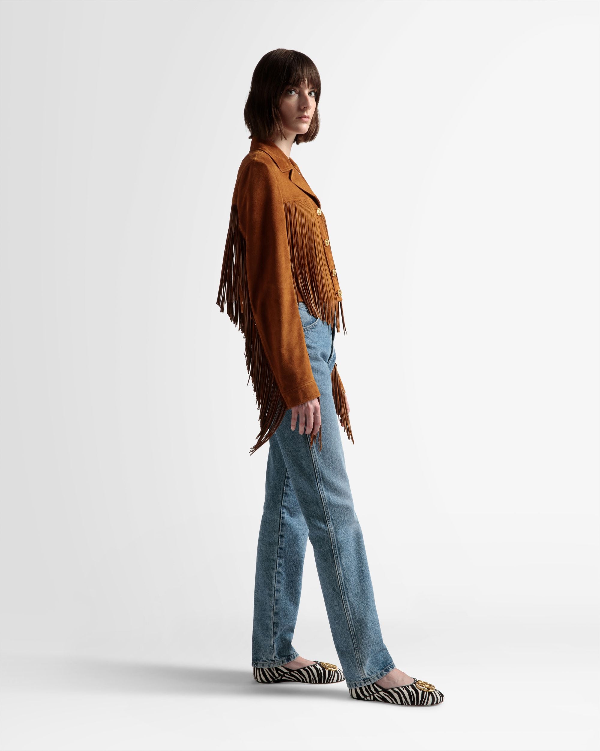 Veste avec pampilles En daim couleur désert - Femme - Bally - 05