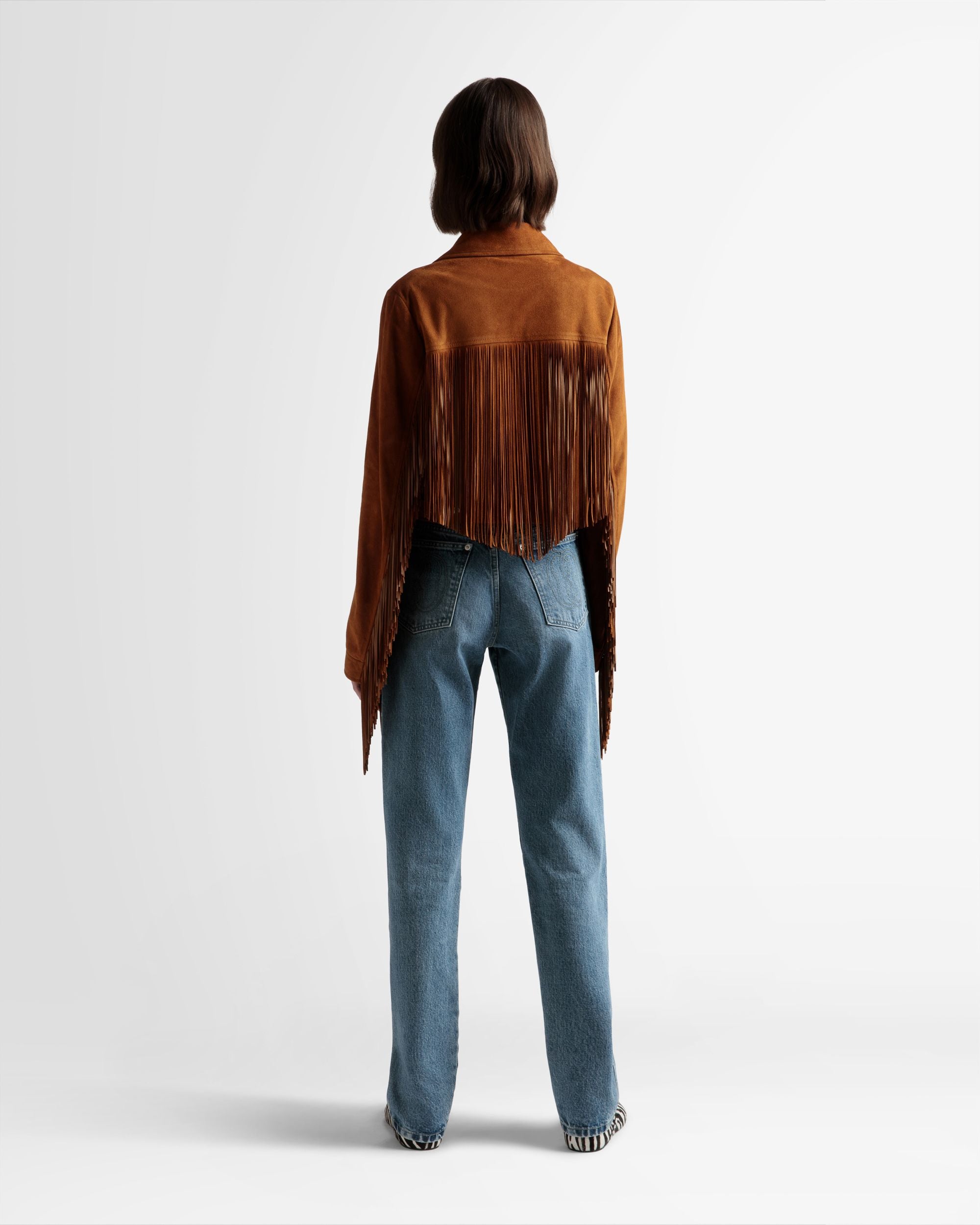 Veste avec pampilles En daim couleur désert - Femme - Bally - 06
