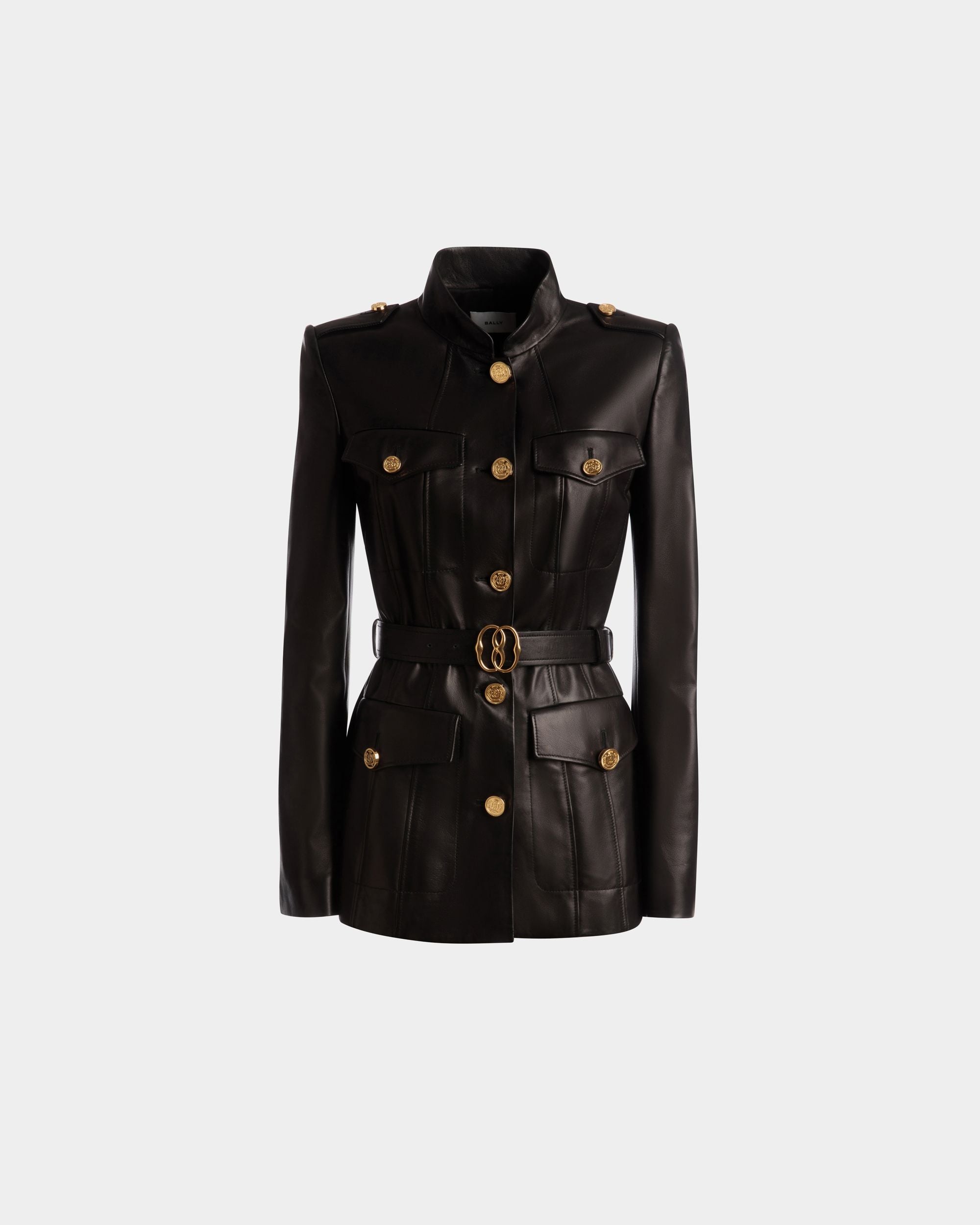Veste avec ceinture En cuir noir - Femme - Bally - 01