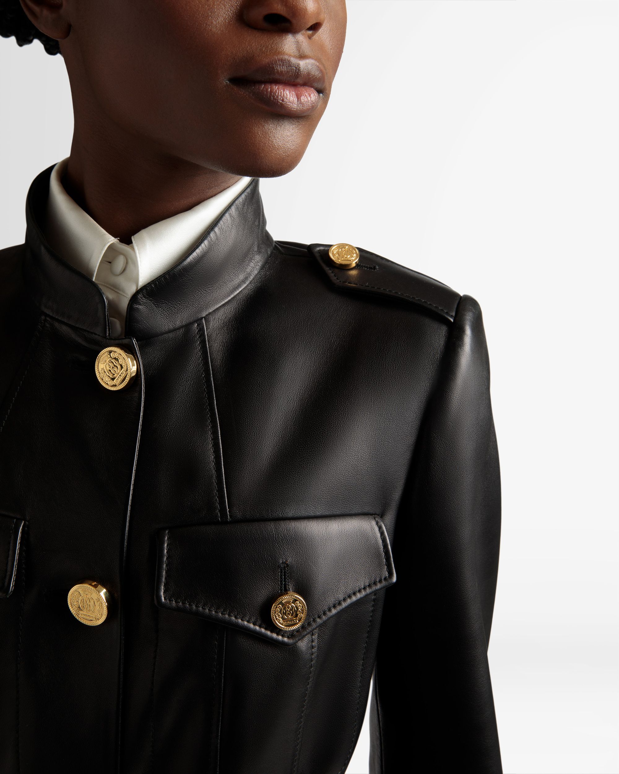 Veste avec ceinture En cuir noir - Femme - Bally - 04