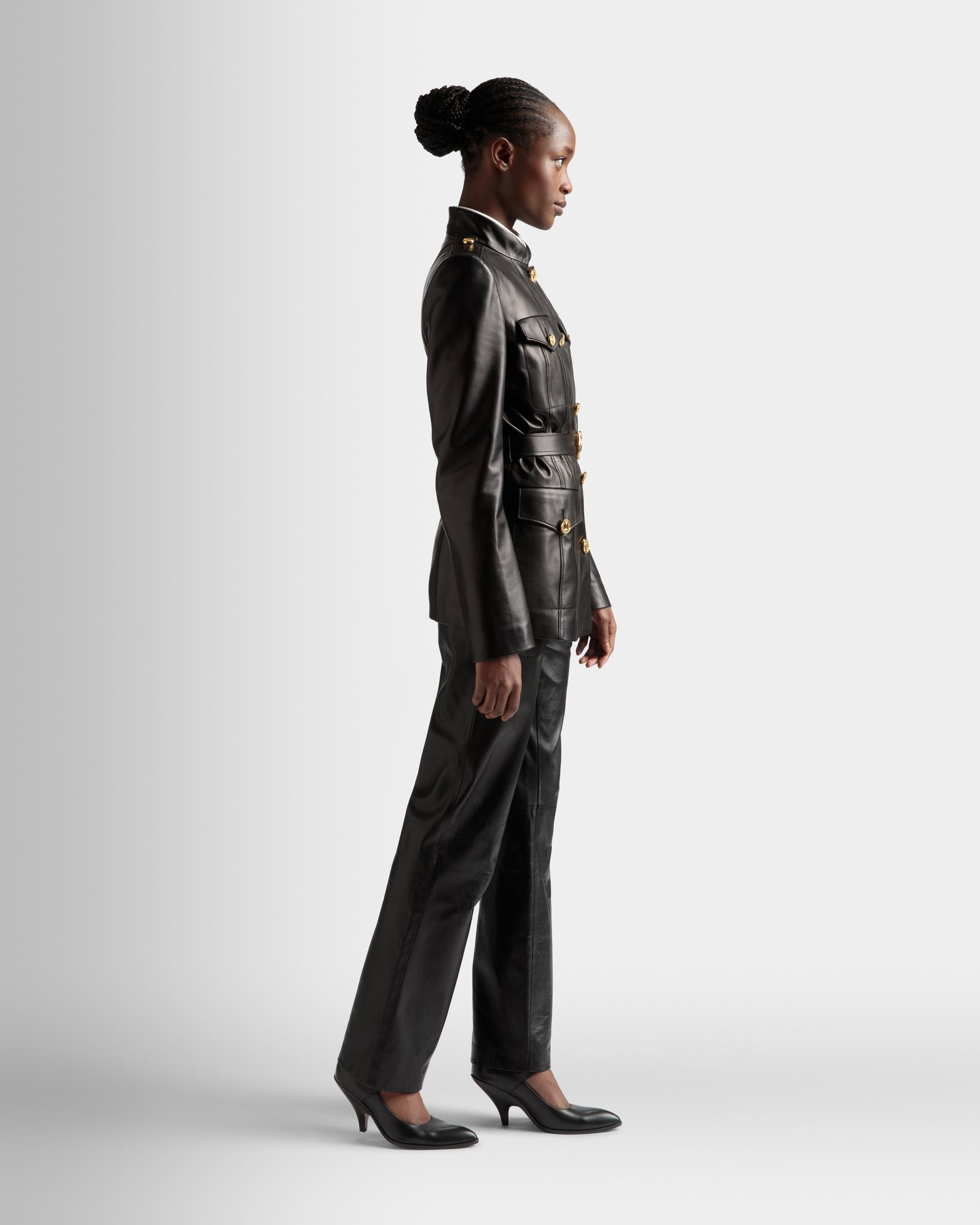 Veste avec ceinture En cuir noir - Femme - Bally - 05