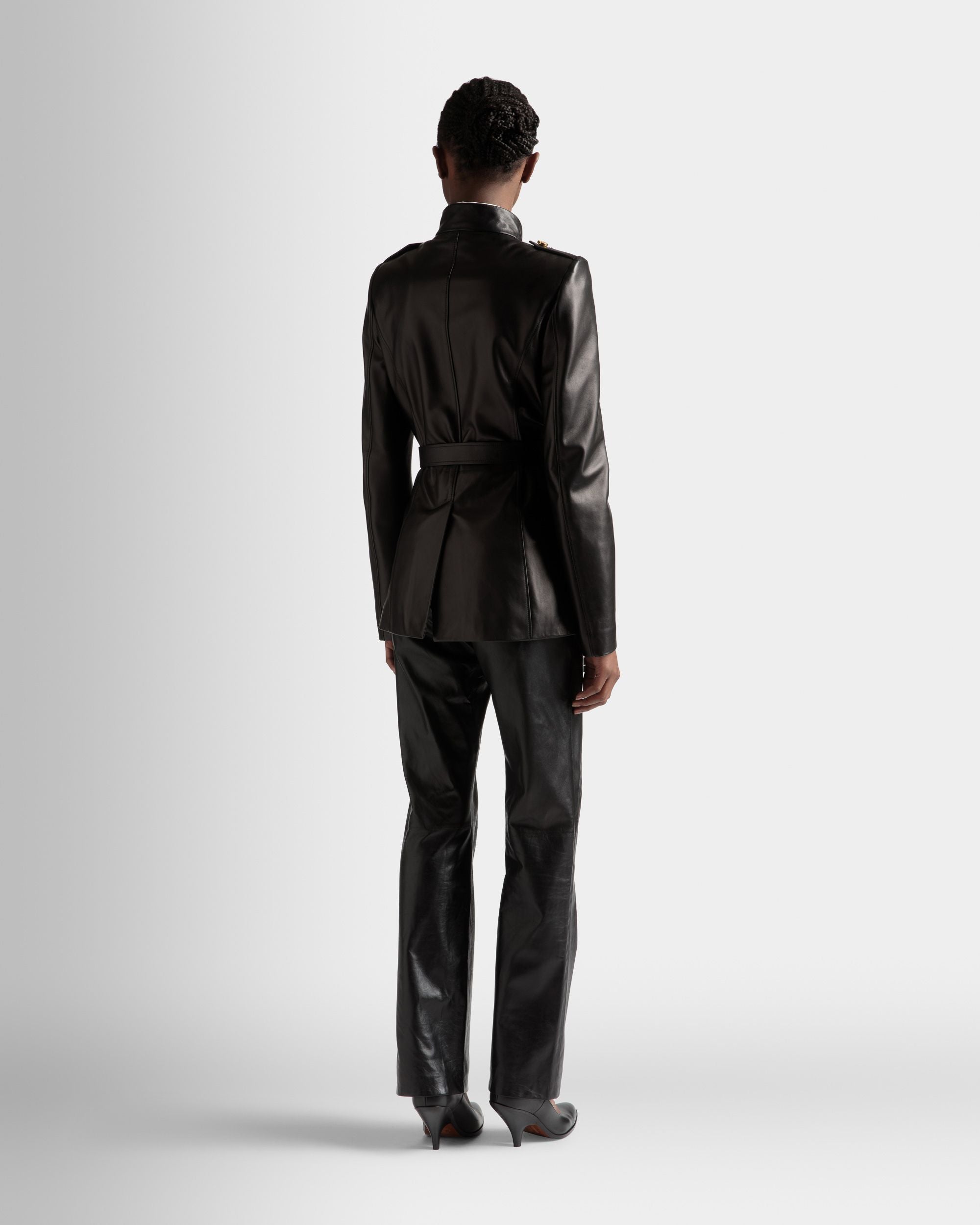 Veste avec ceinture En cuir noir - Femme - Bally - 06