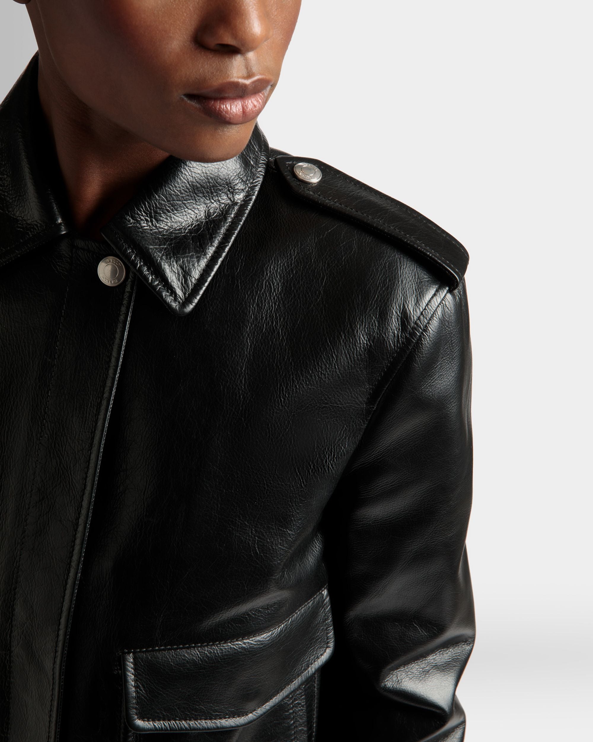Blouson Bomber En Cuir Noir - Femme - Bally - 03