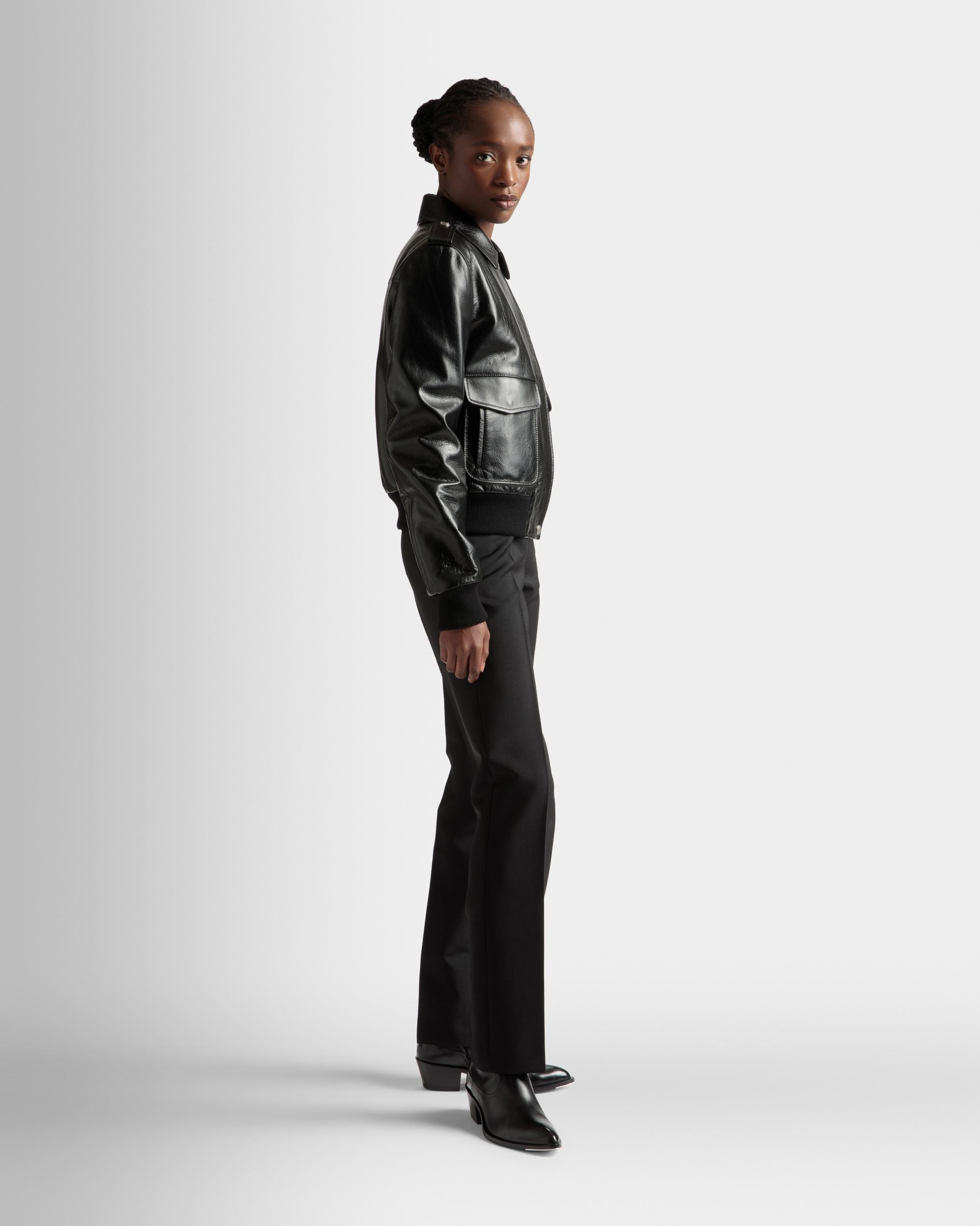 Blouson Bomber En Cuir Noir - Femme - Bally - 04