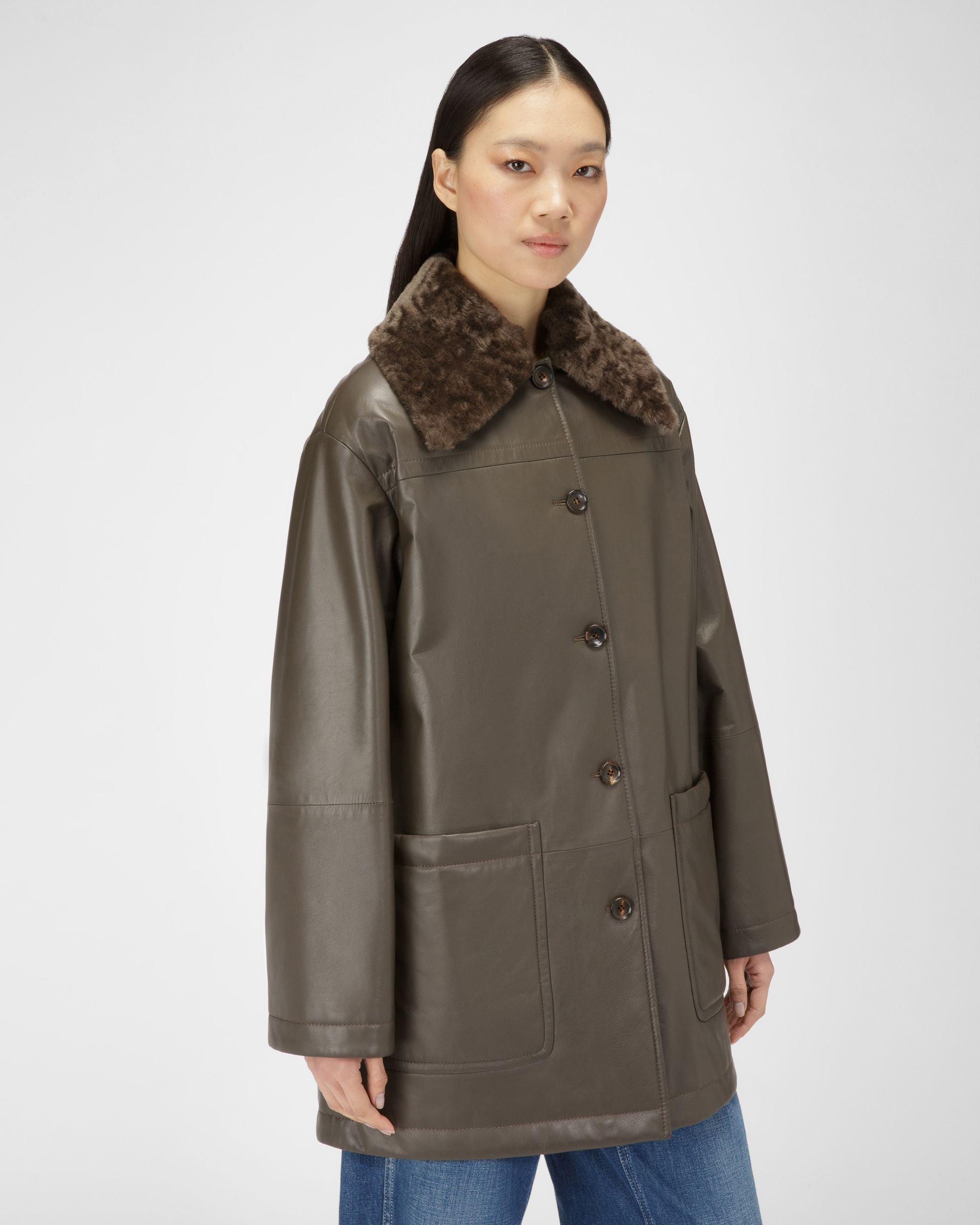 Manteau En Cuir Marron - Femme - Bally - 01