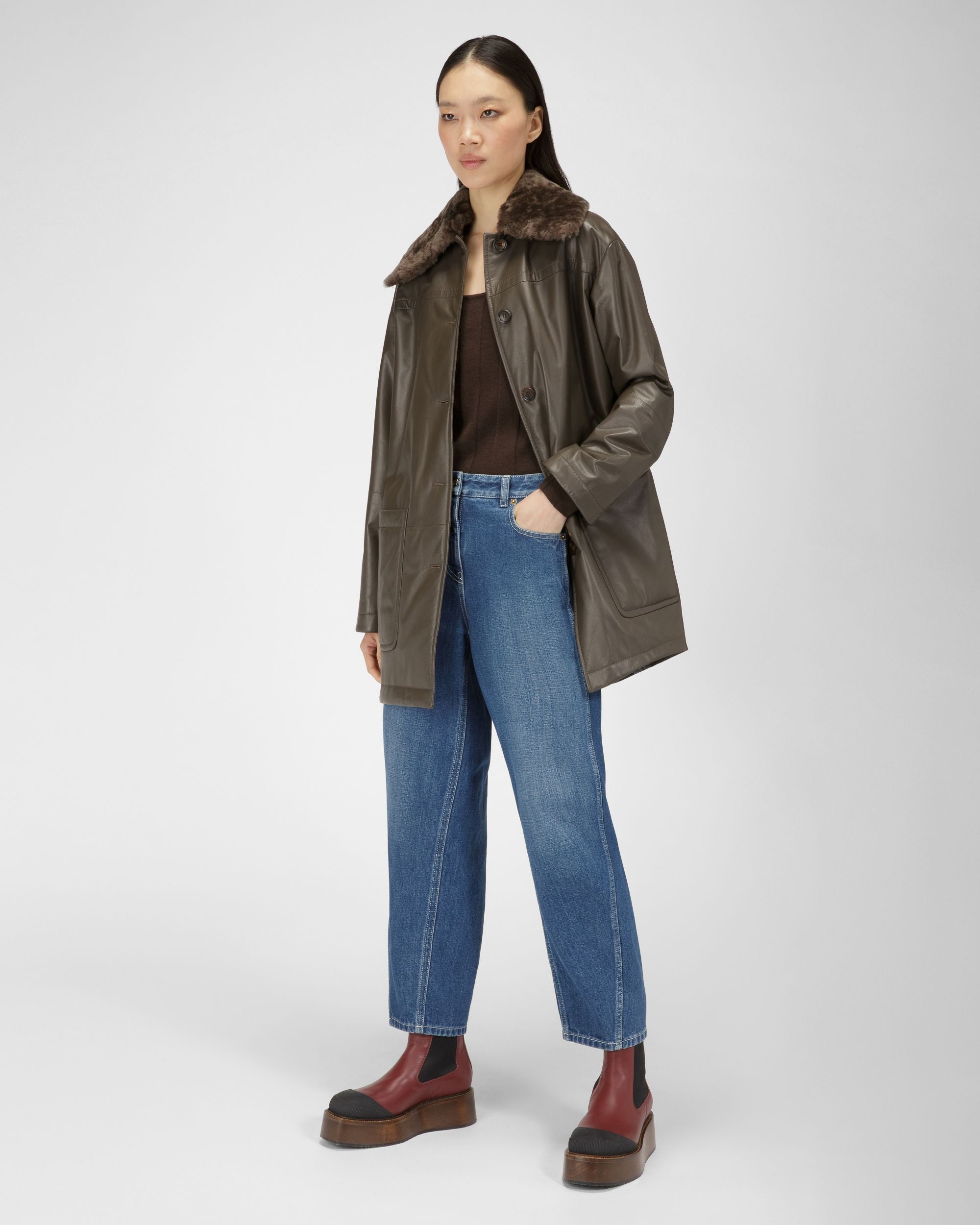 Manteau En Cuir Marron - Femme - Bally - 05
