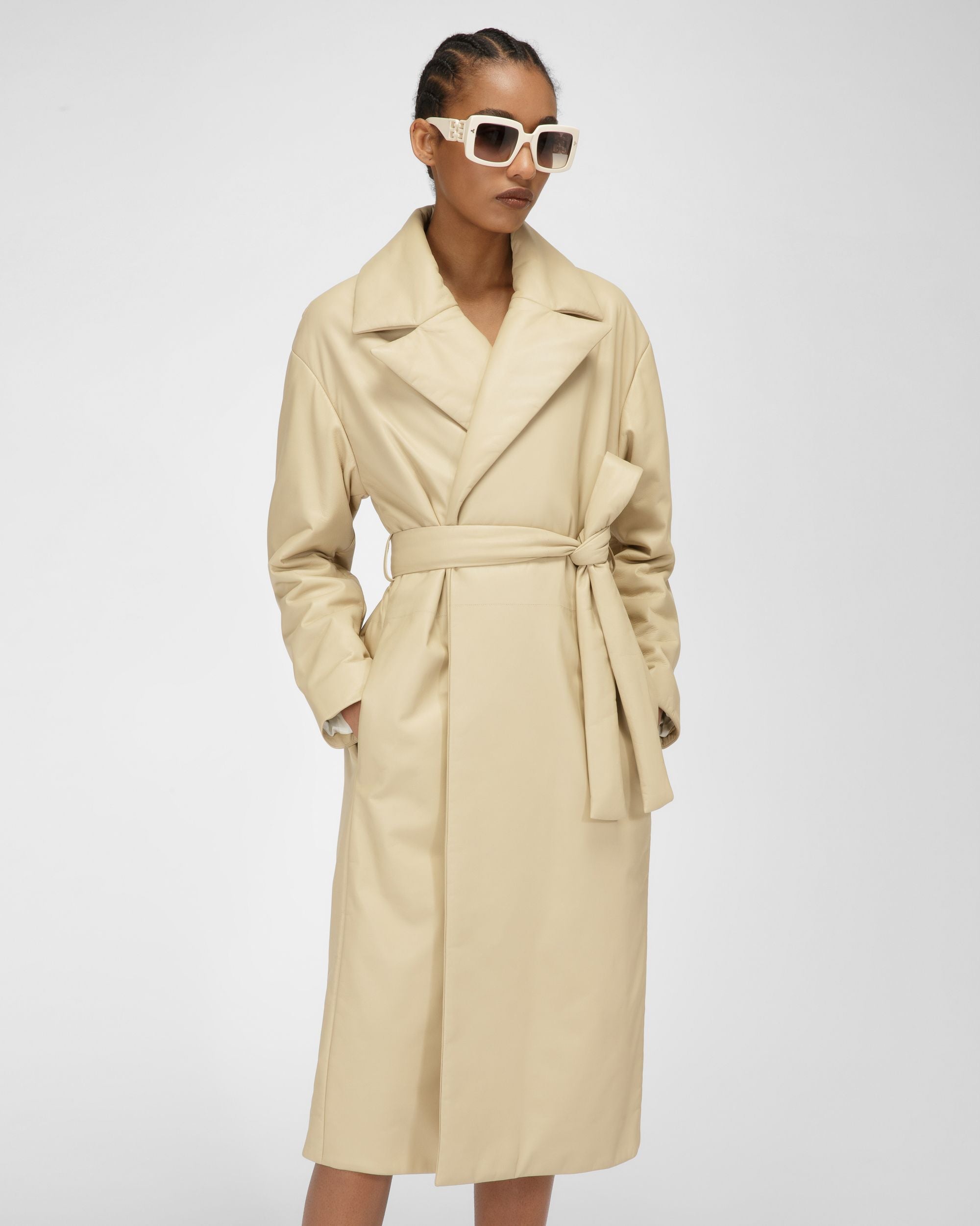 Manteau En Cuir Beige - Femme - Bally - 02
