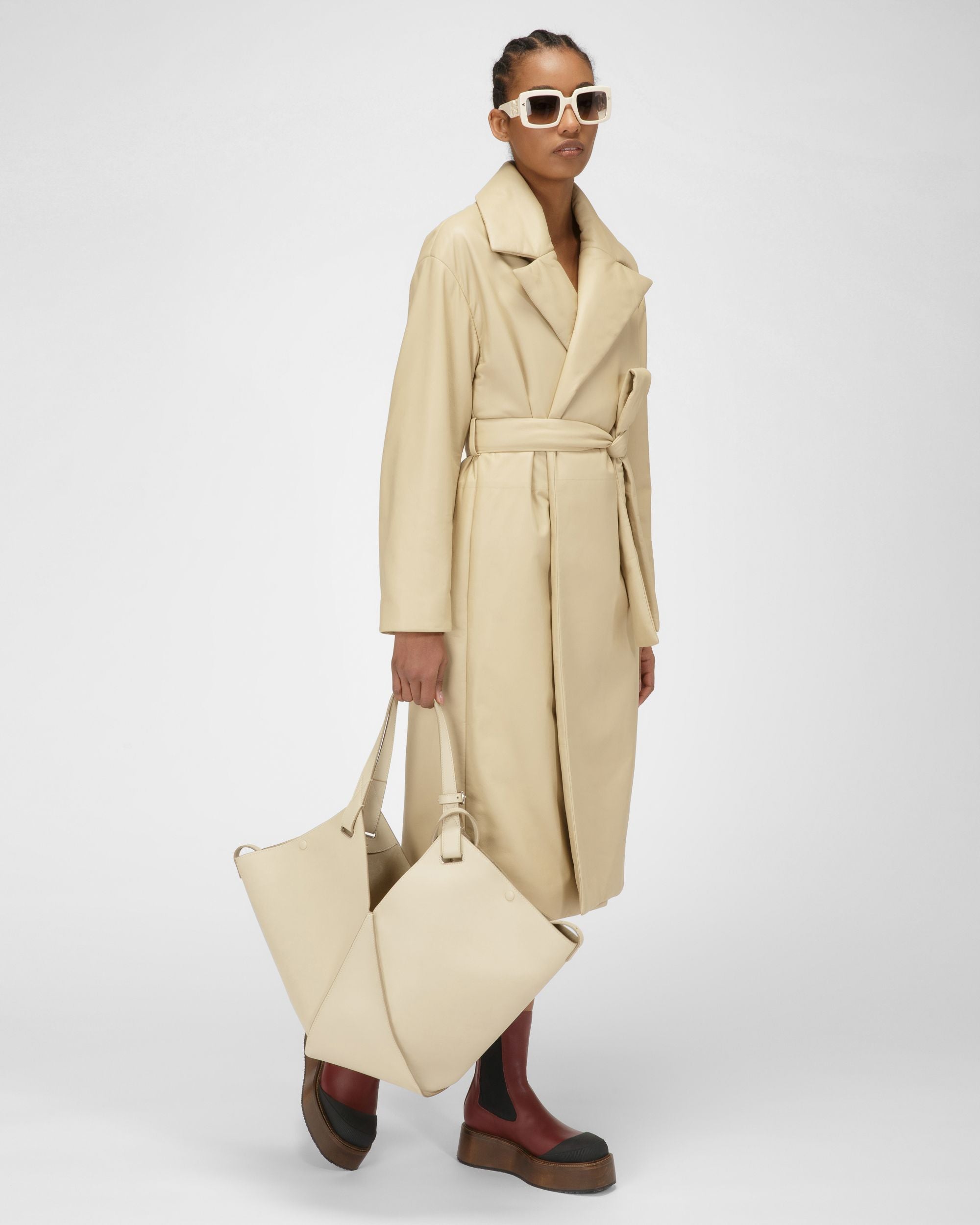 Manteau En Cuir Beige - Femme - Bally - 05