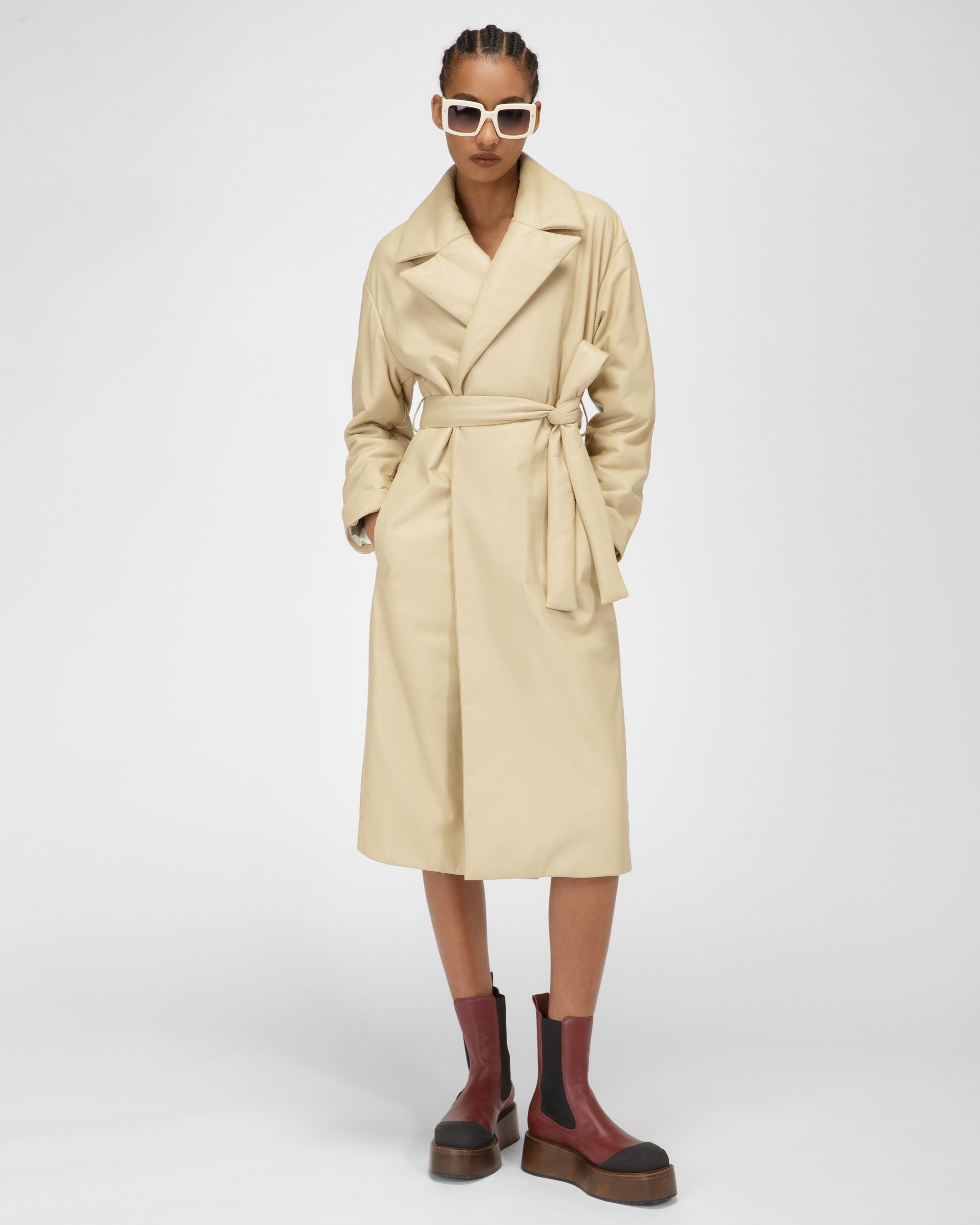 Manteau En Cuir Beige - Femme - Bally - 06