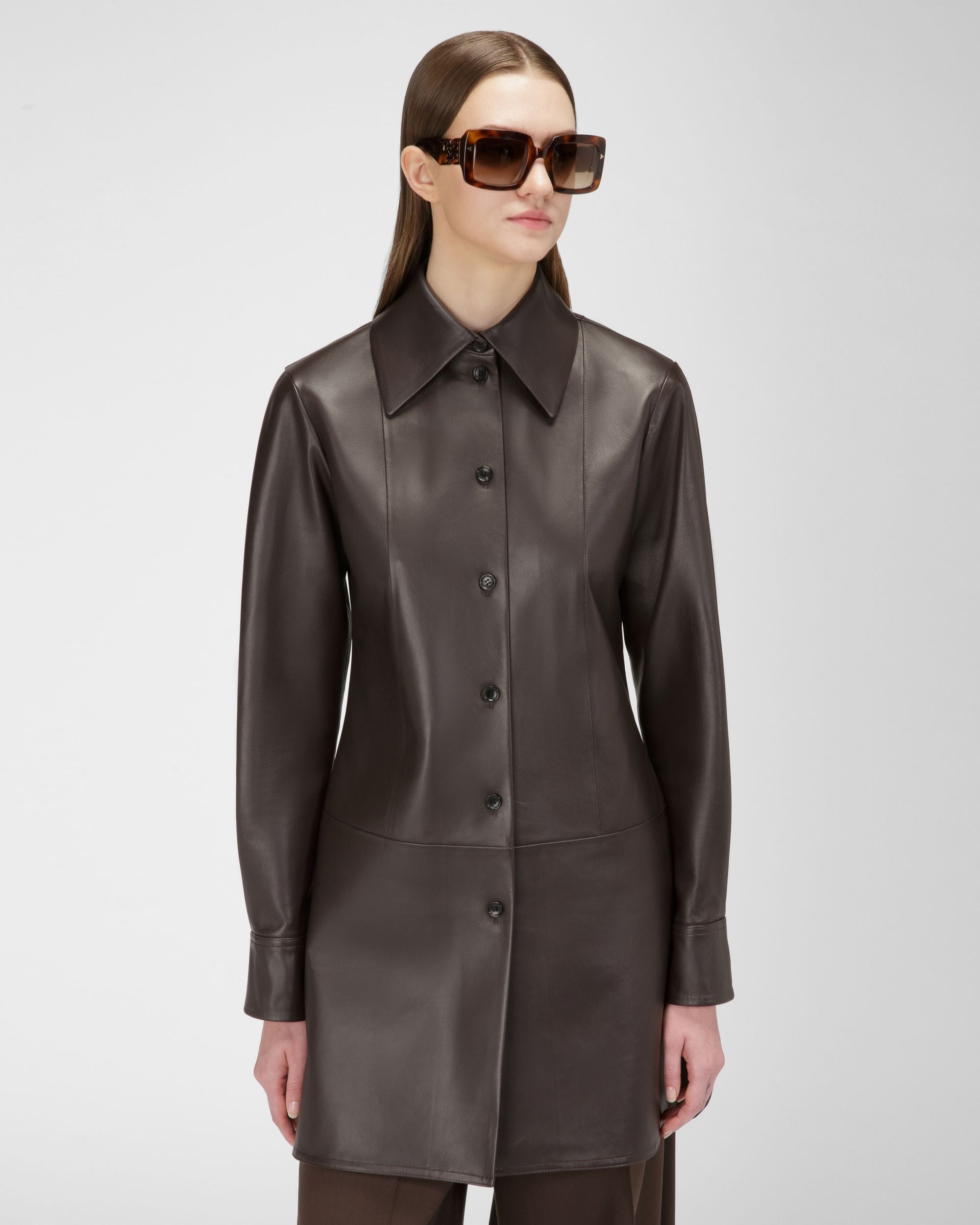 Chemise En Cuir Marron Ébène - Femme - Bally - 01