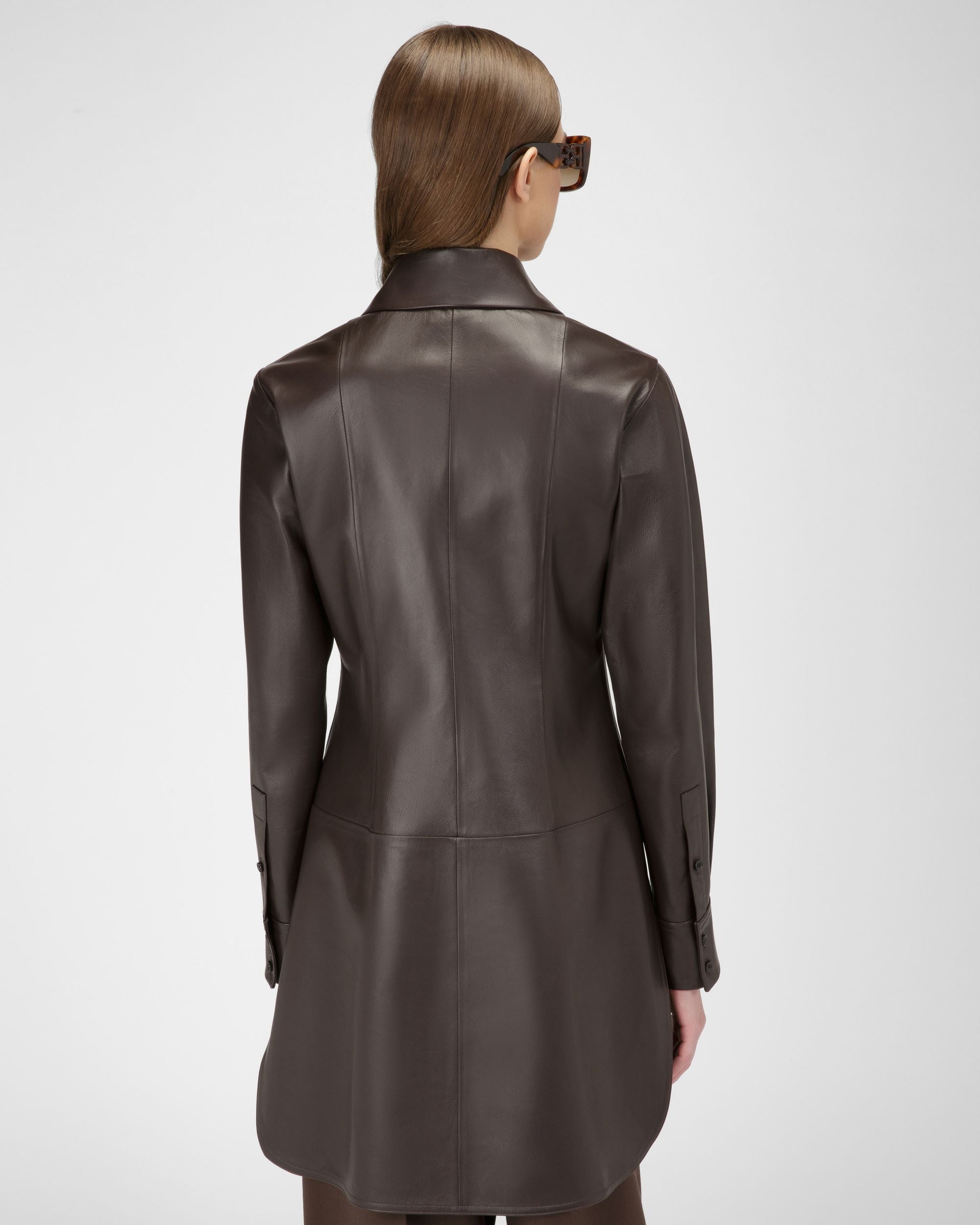 Chemise En Cuir Marron Ébène - Femme - Bally - 03