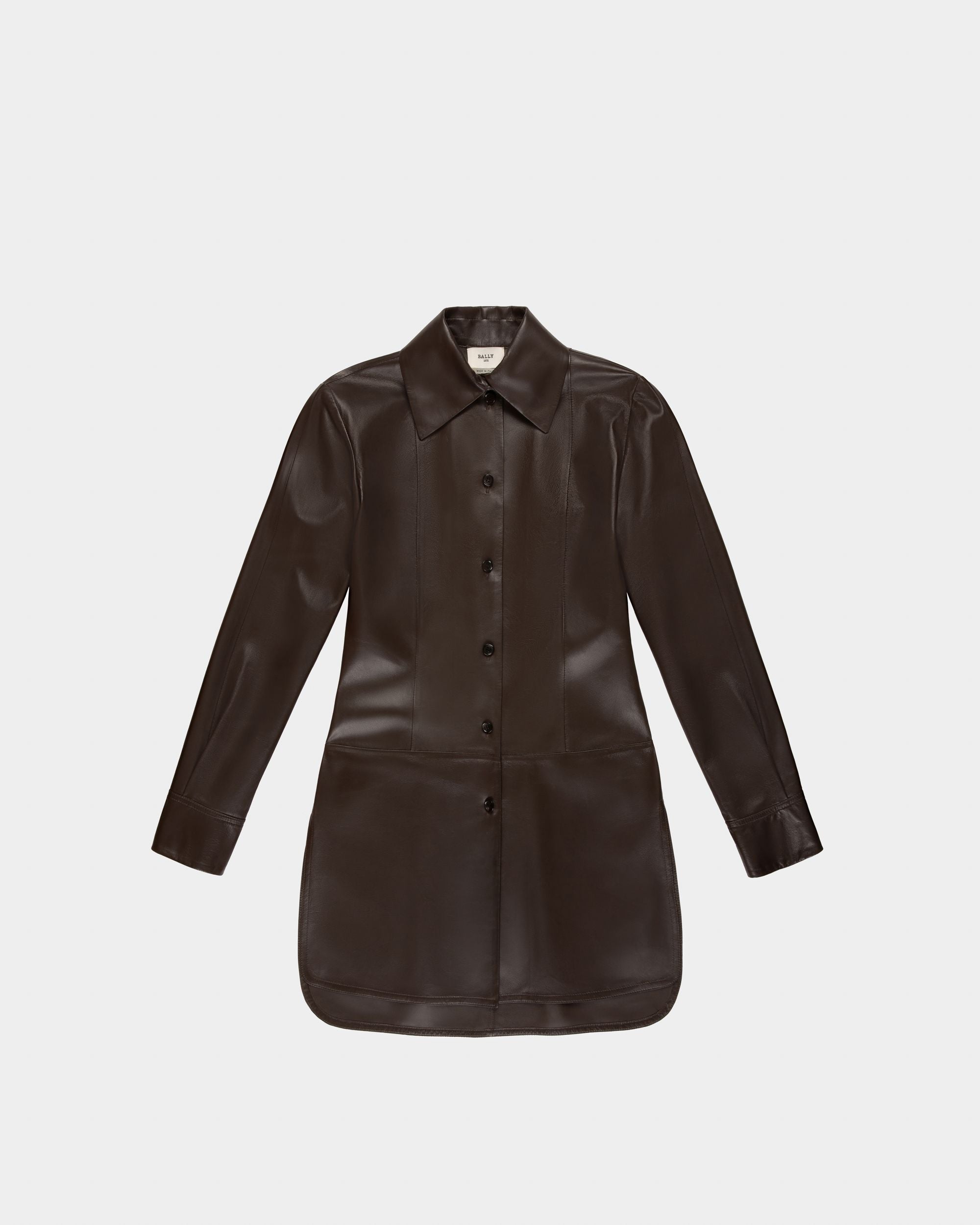 Chemise En Cuir Marron Ébène - Femme - Bally - 04