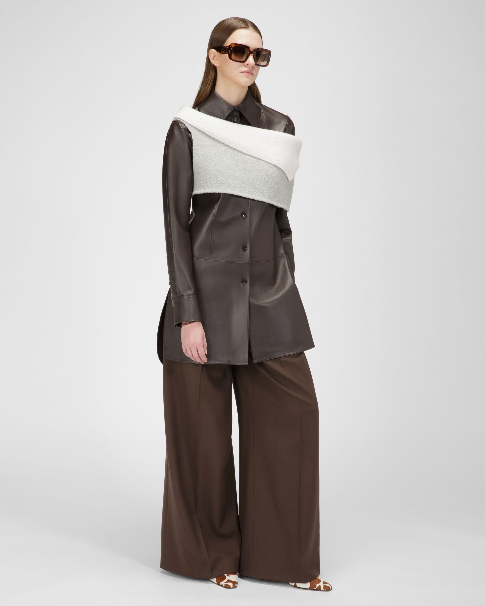 Chemise En Cuir Marron Ébène - Femme - Bally - 05