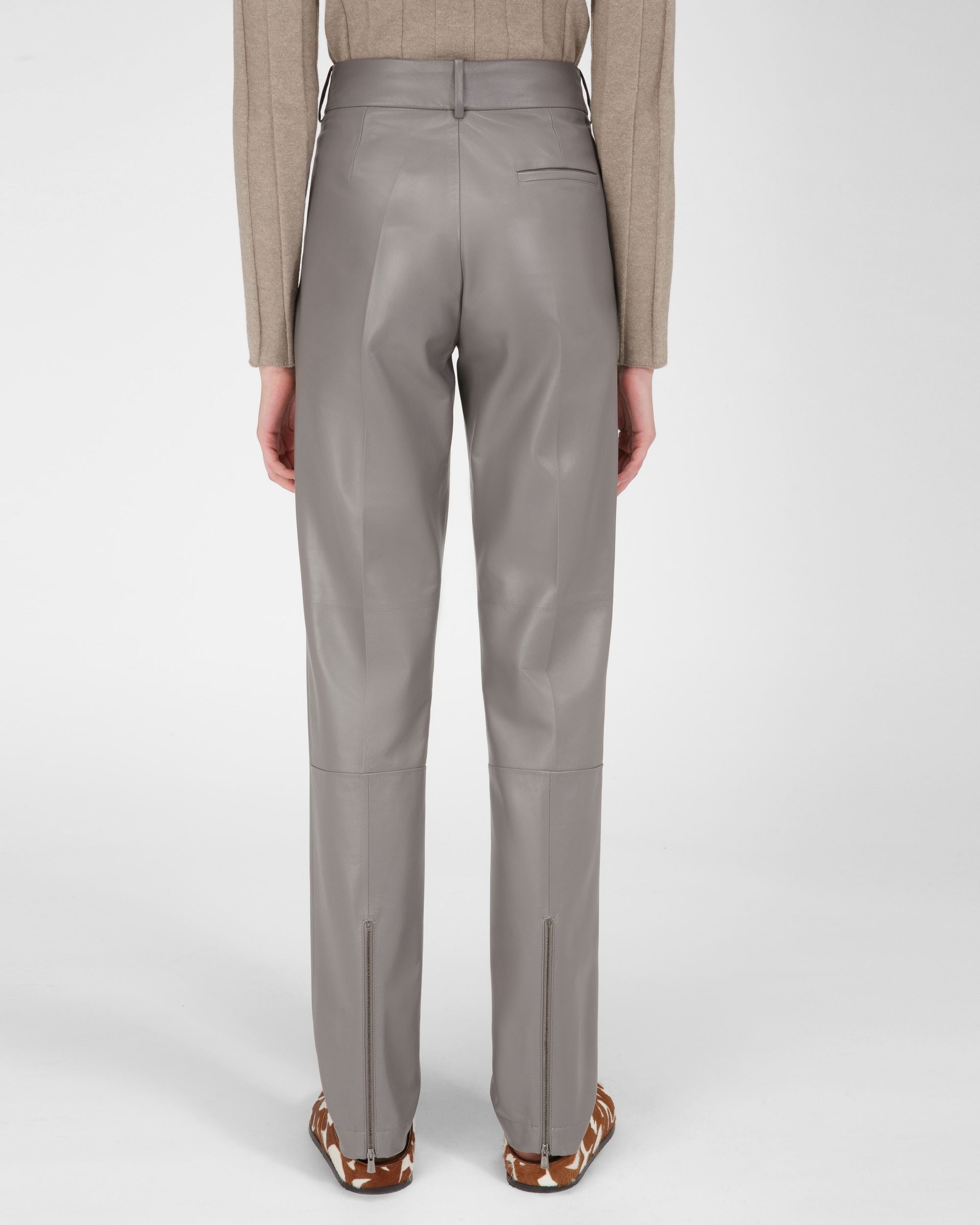 Pantalon En Cuir Gris - Femme - Bally - 03