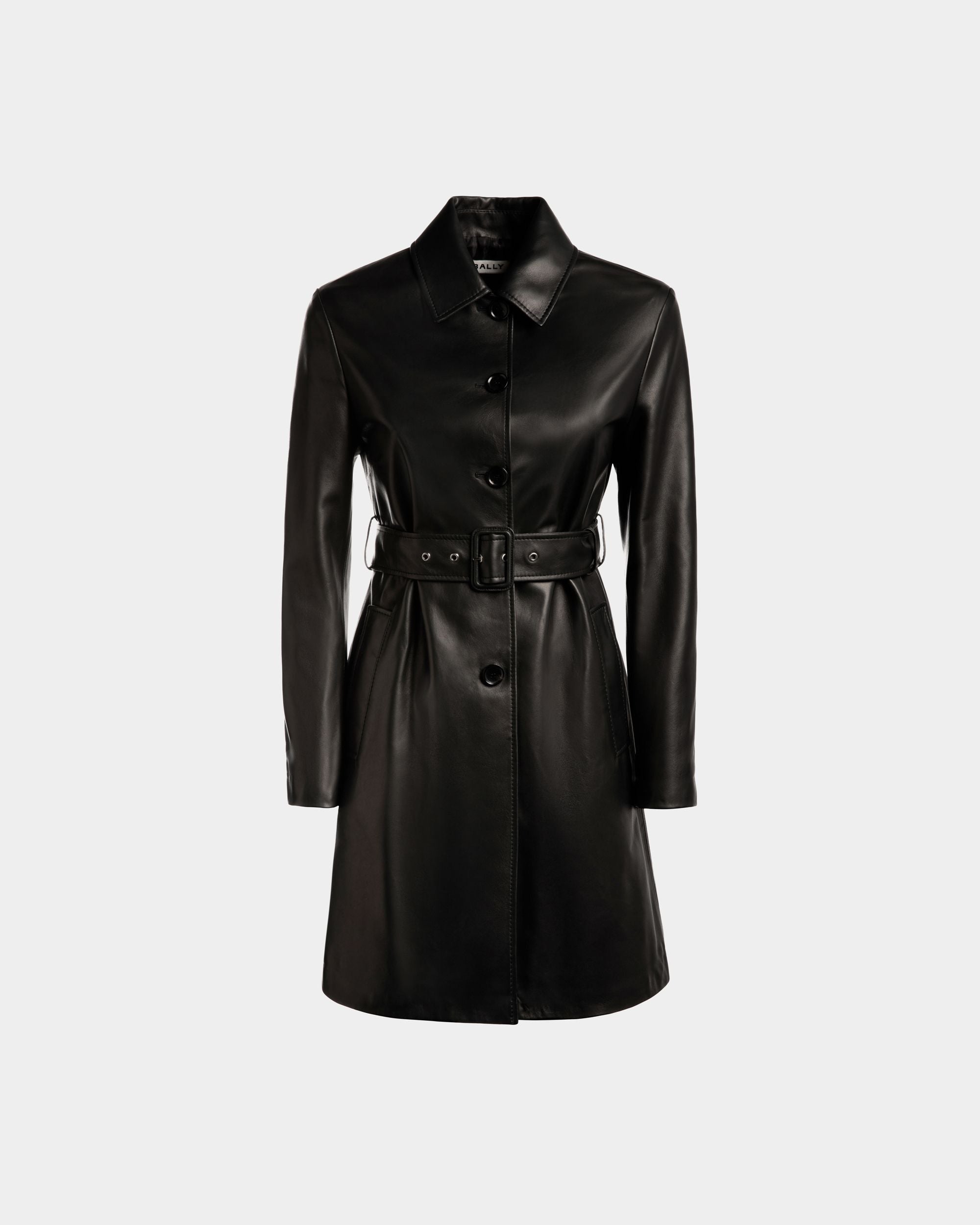 Manteau Midi À Ceinture En Cuir Noir - Femme - Bally - 01