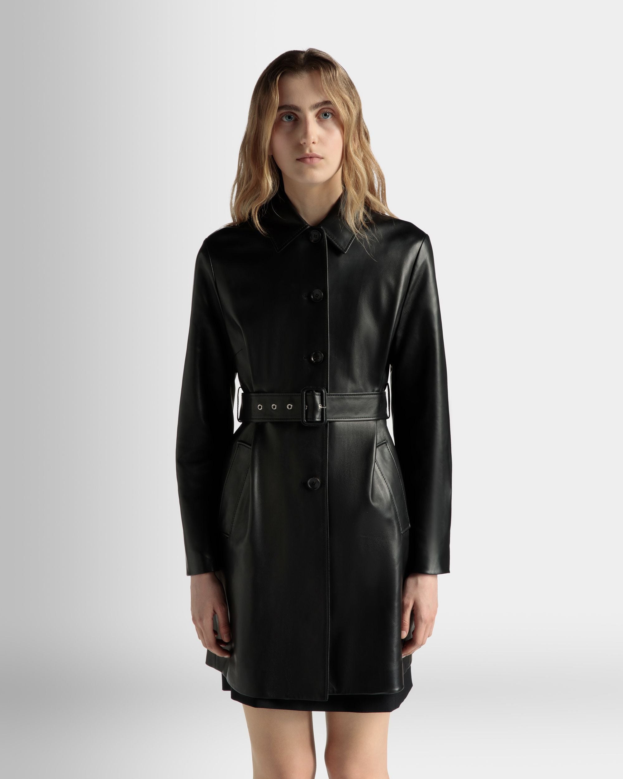 Manteau Midi À Ceinture En Cuir Noir - Femme - Bally - 03