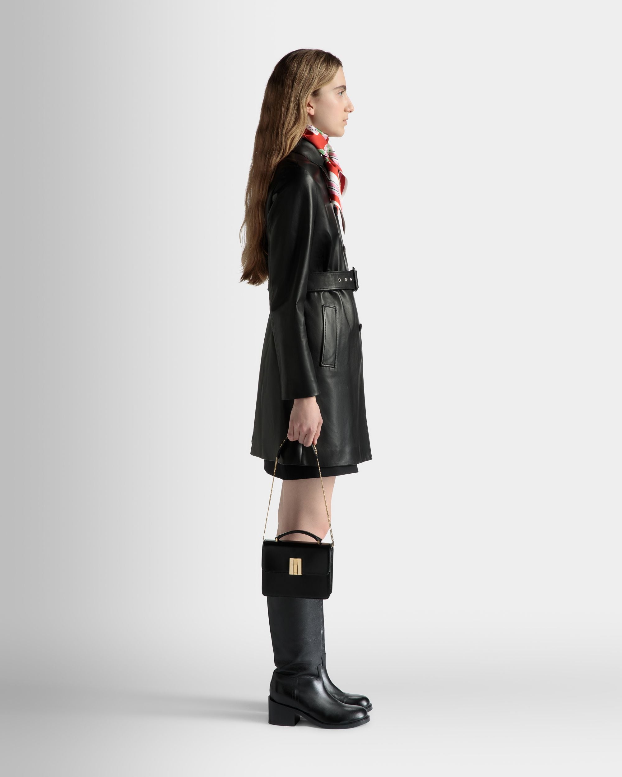 Manteau Midi À Ceinture En Cuir Noir - Femme - Bally - 05