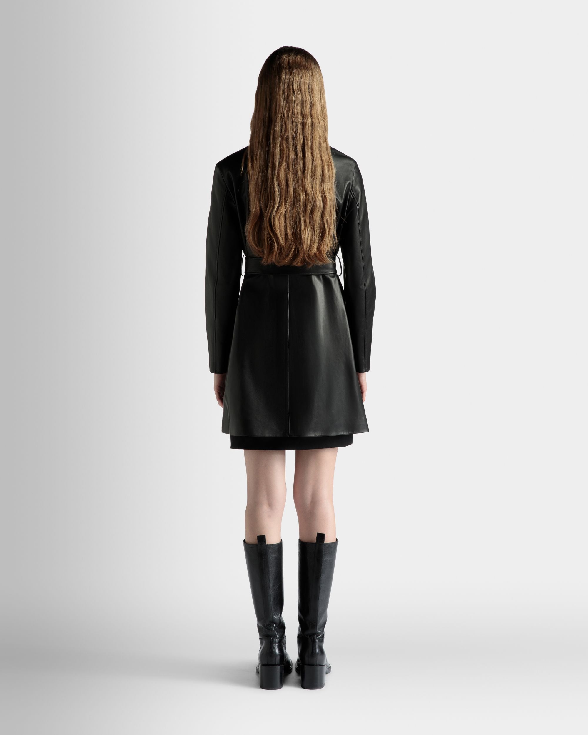 Manteau Midi À Ceinture En Cuir Noir - Femme - Bally - 06