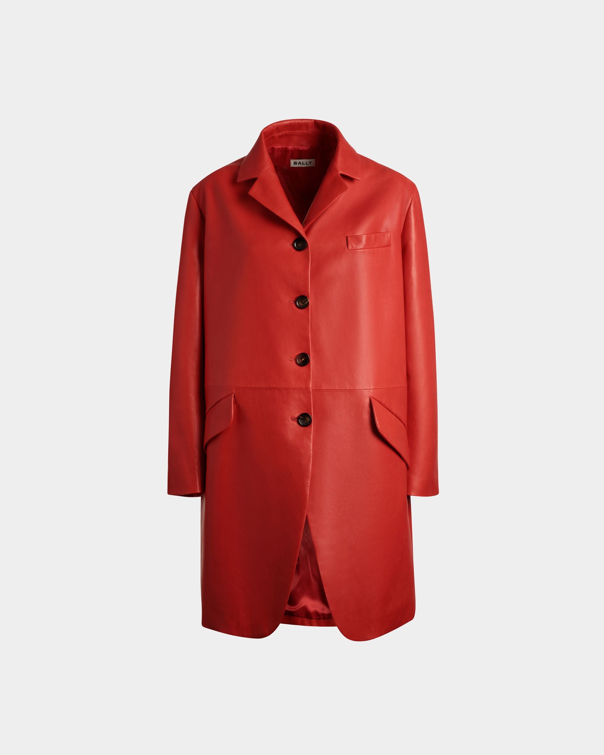 Manteau Midi Droit En Cuir Candy Red - Femme - Bally - 01