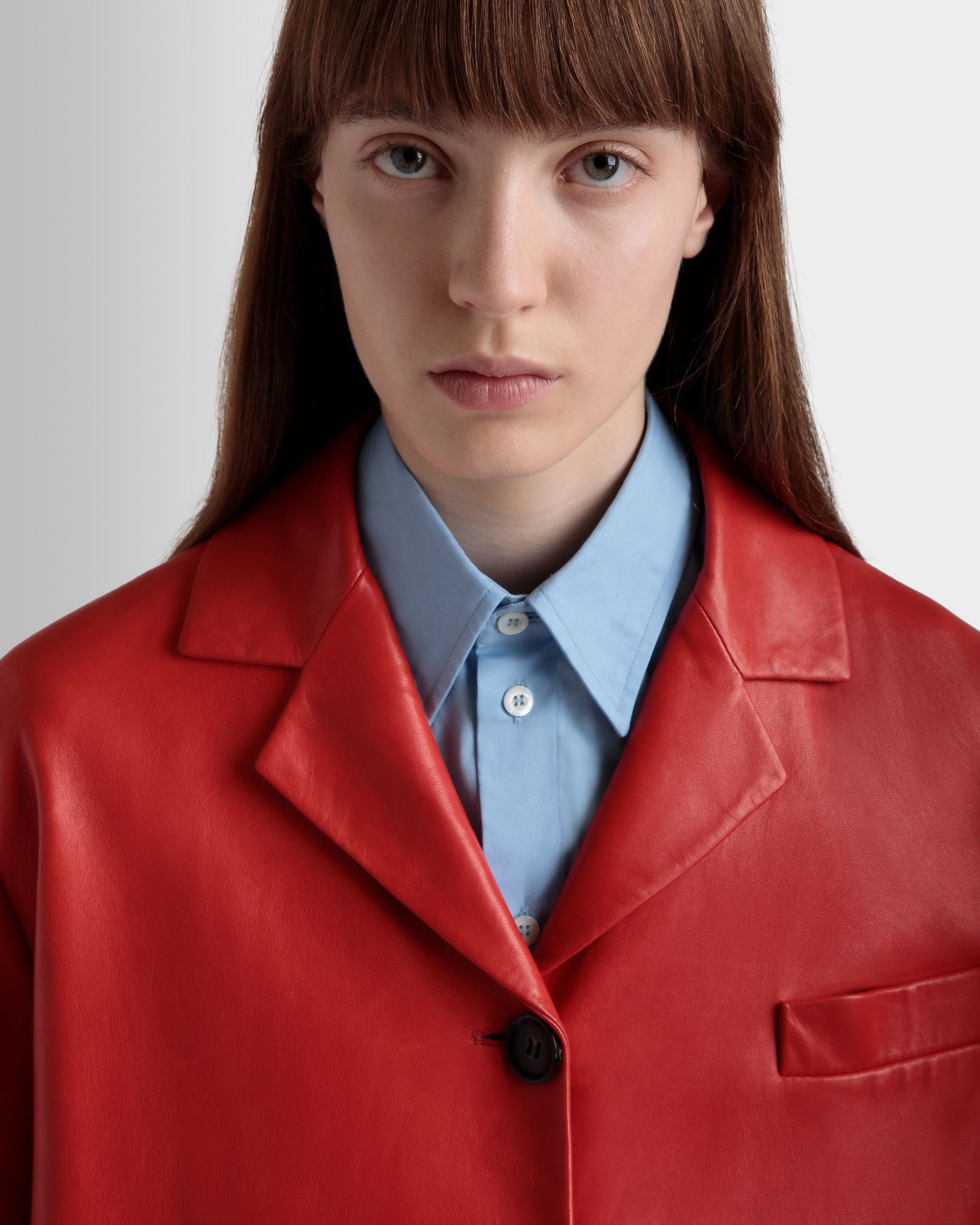 Manteau Midi Droit En Cuir Candy Red - Femme - Bally - 04