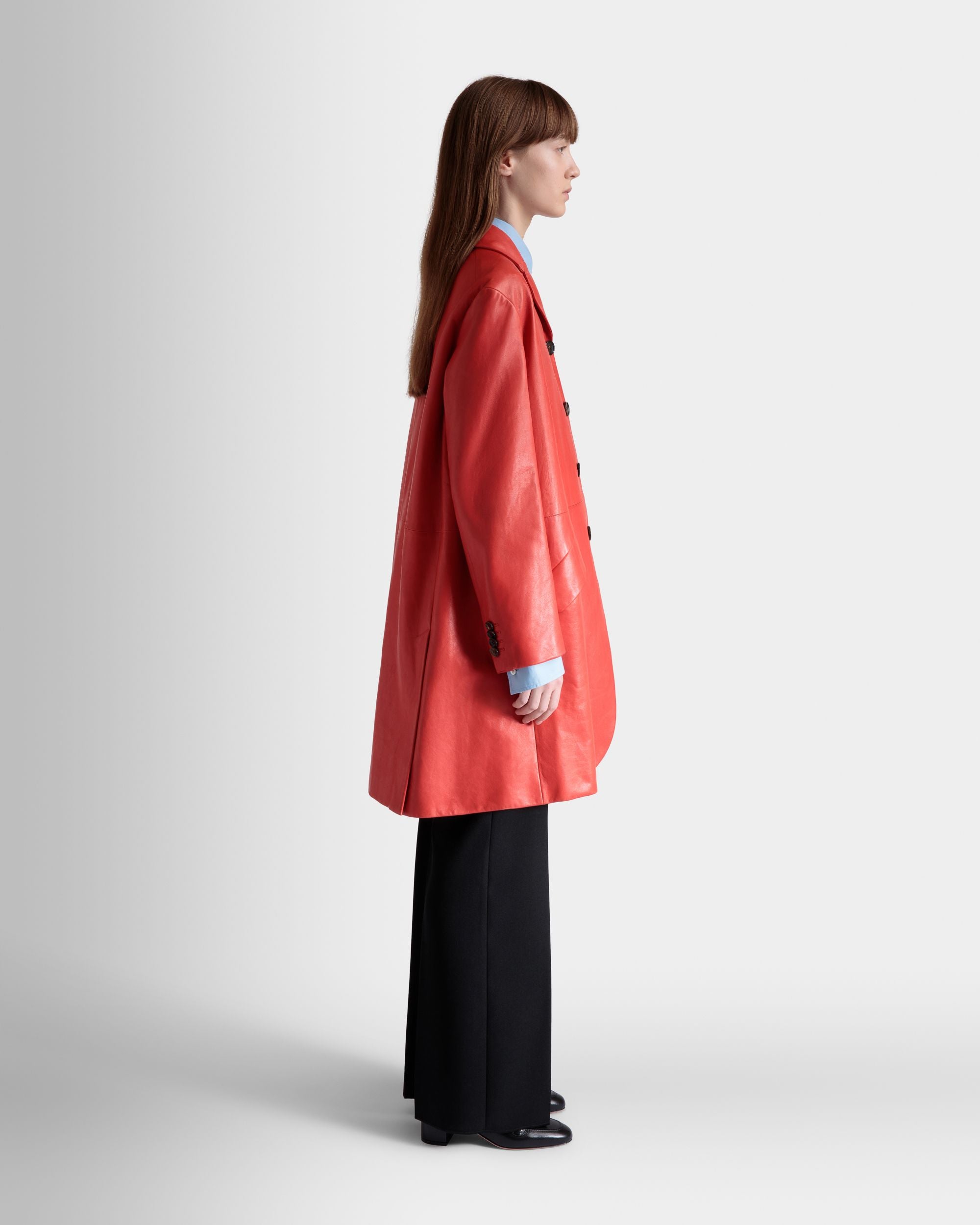 Manteau Midi Droit En Cuir Candy Red - Femme - Bally - 05
