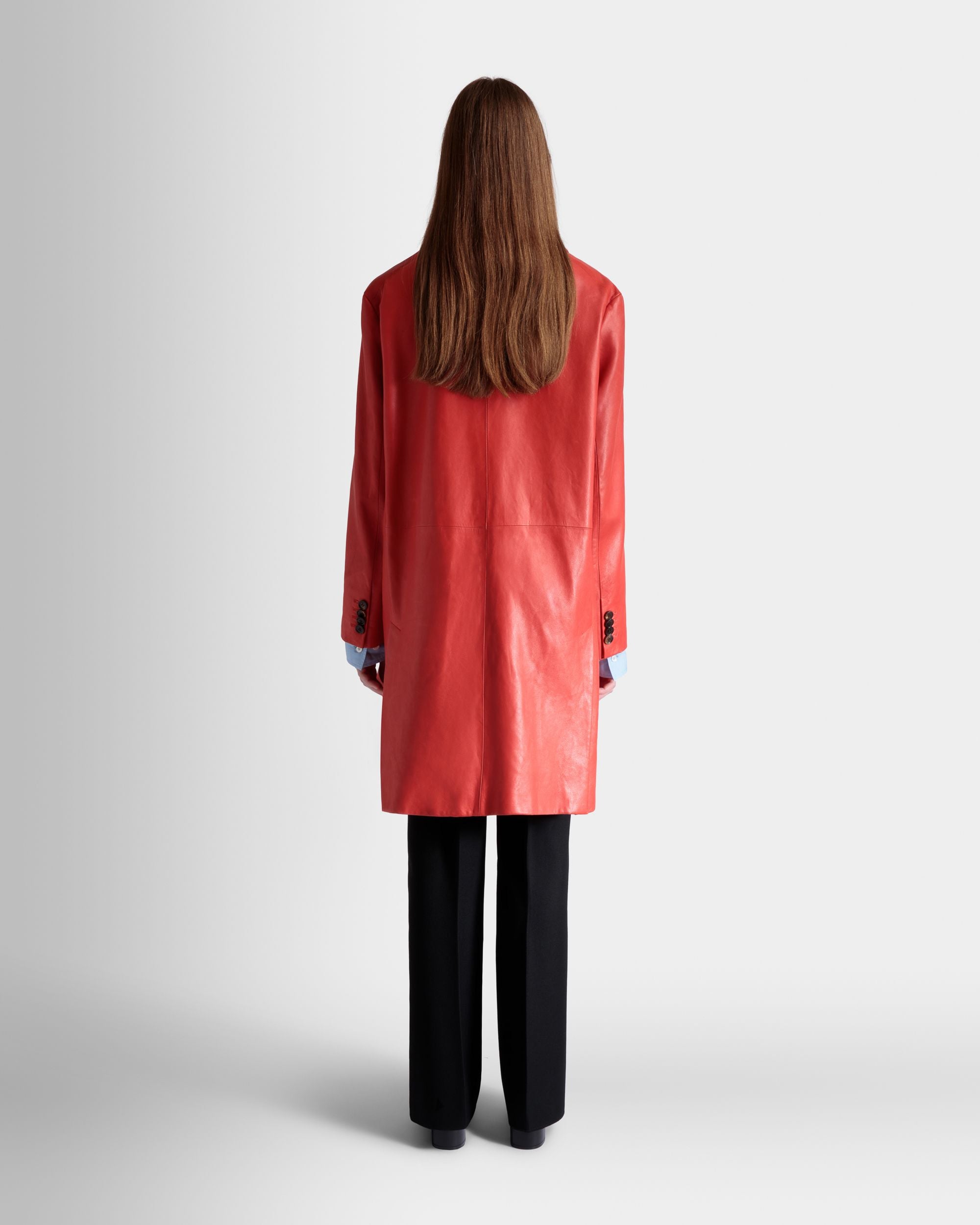Manteau Midi Droit En Cuir Candy Red - Femme - Bally - 06