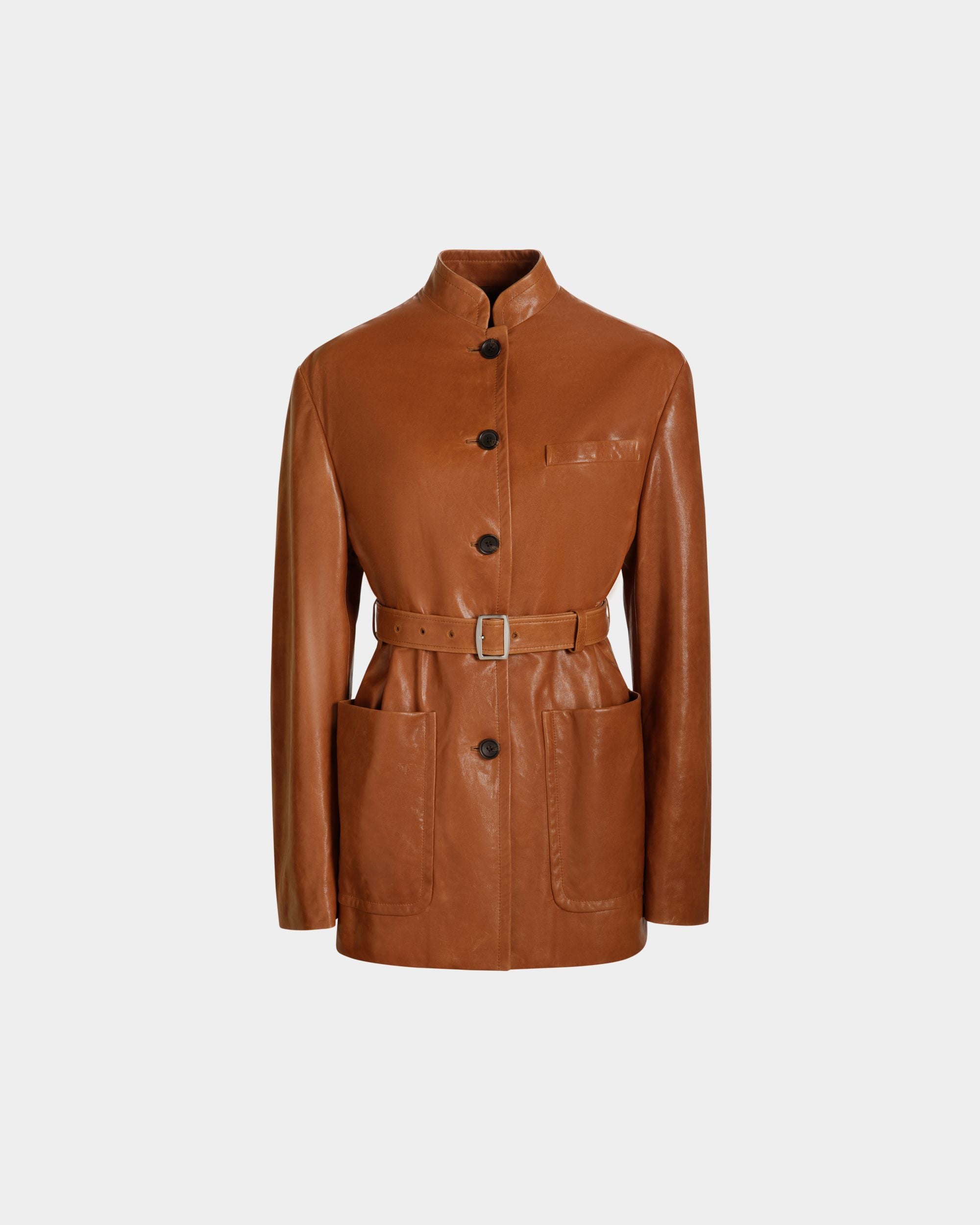 Veste Ceinturée En Cuir Marron - Femme - Bally - 01