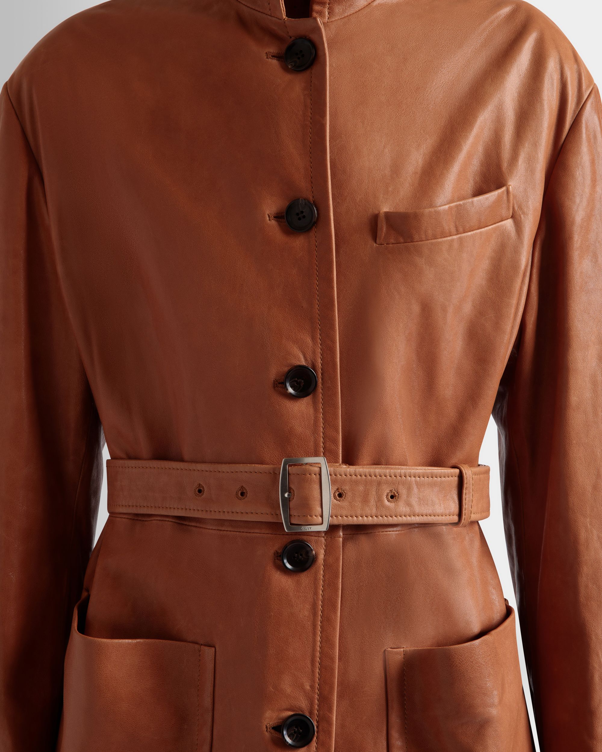 Veste Ceinturée En Cuir Marron - Femme - Bally - 03