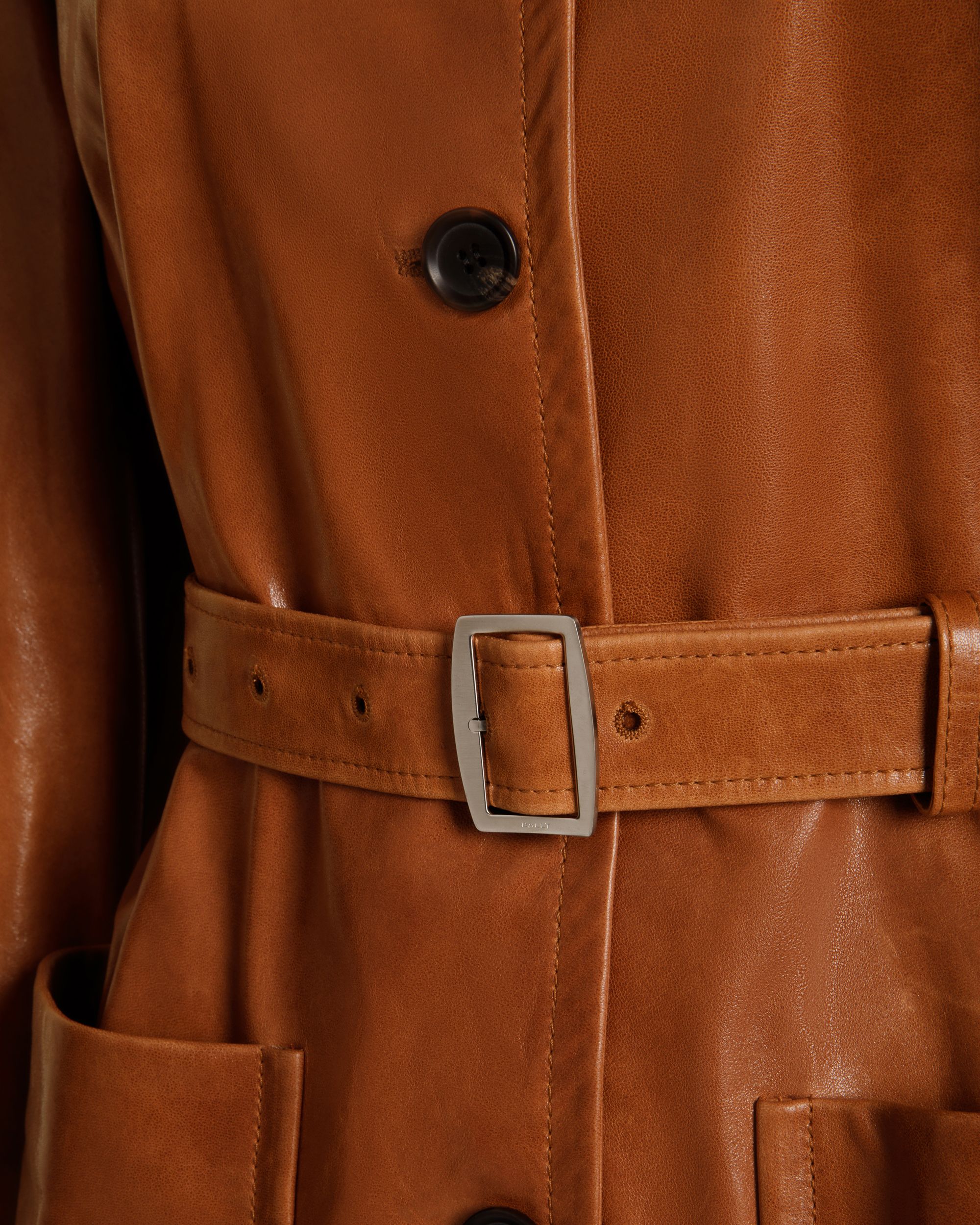 Veste Ceinturée En Cuir Marron - Femme - Bally - 04
