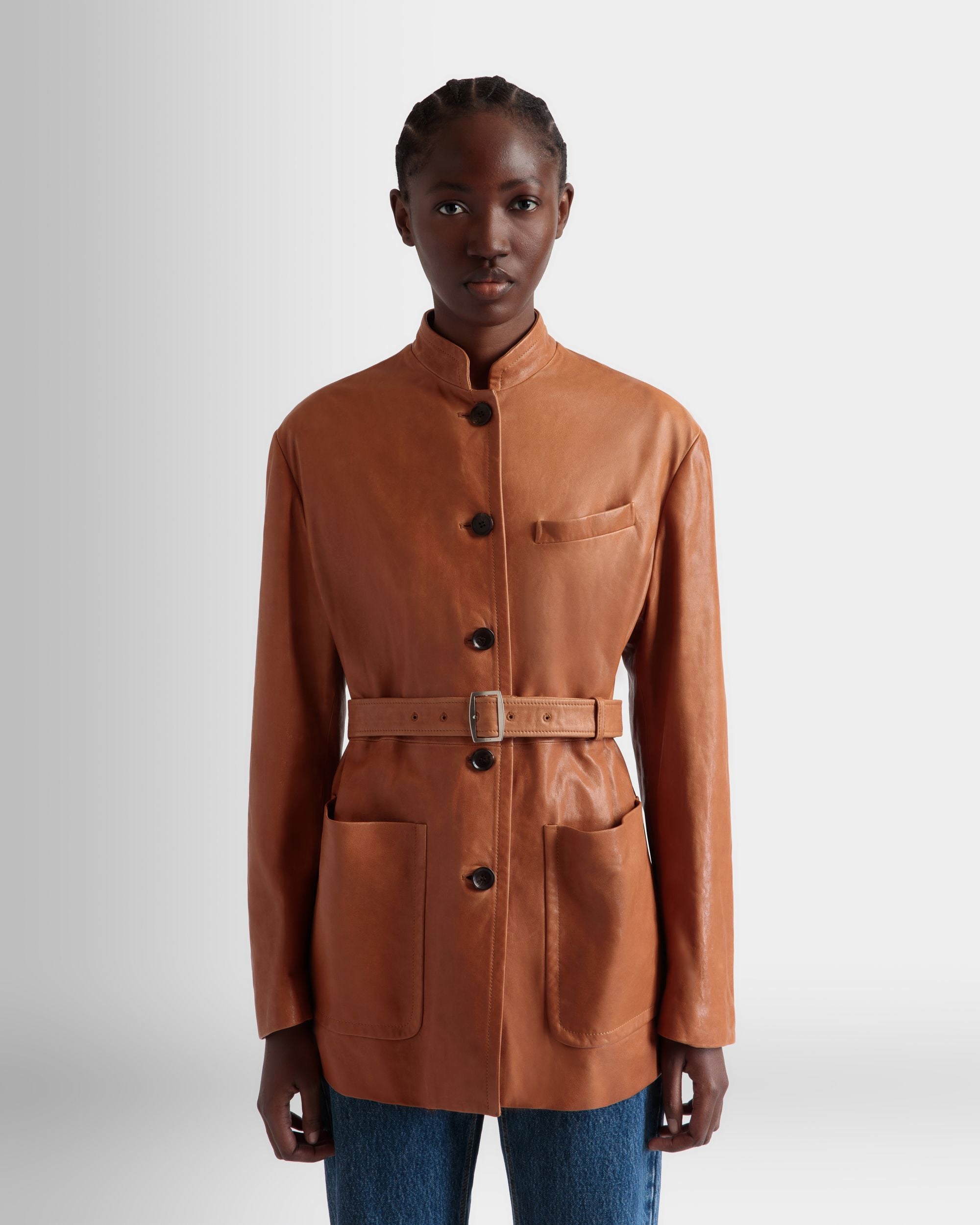 Veste Ceinturée En Cuir Marron - Femme - Bally - 08