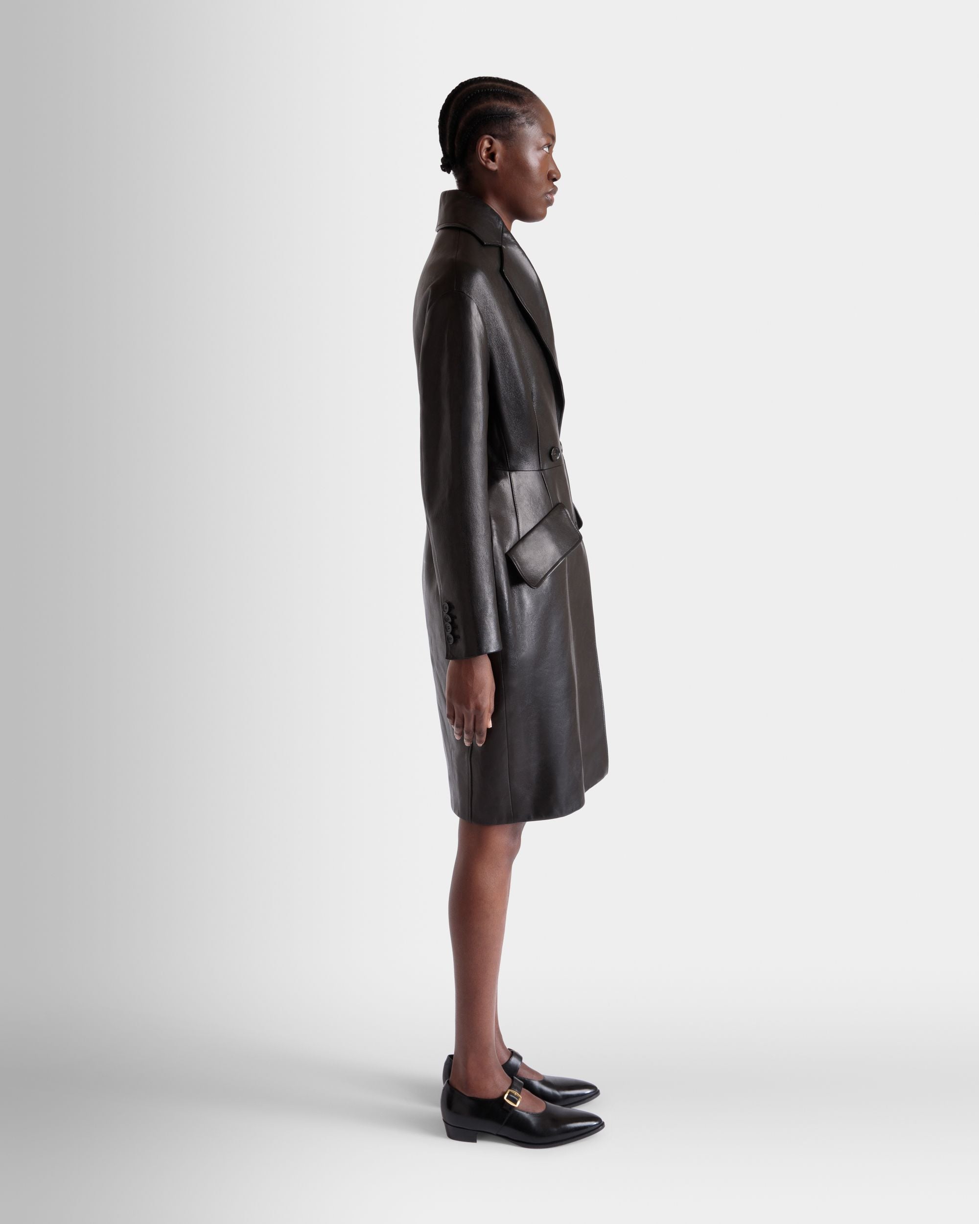 Manteau En Cuir Noir - Femme - Bally - 05