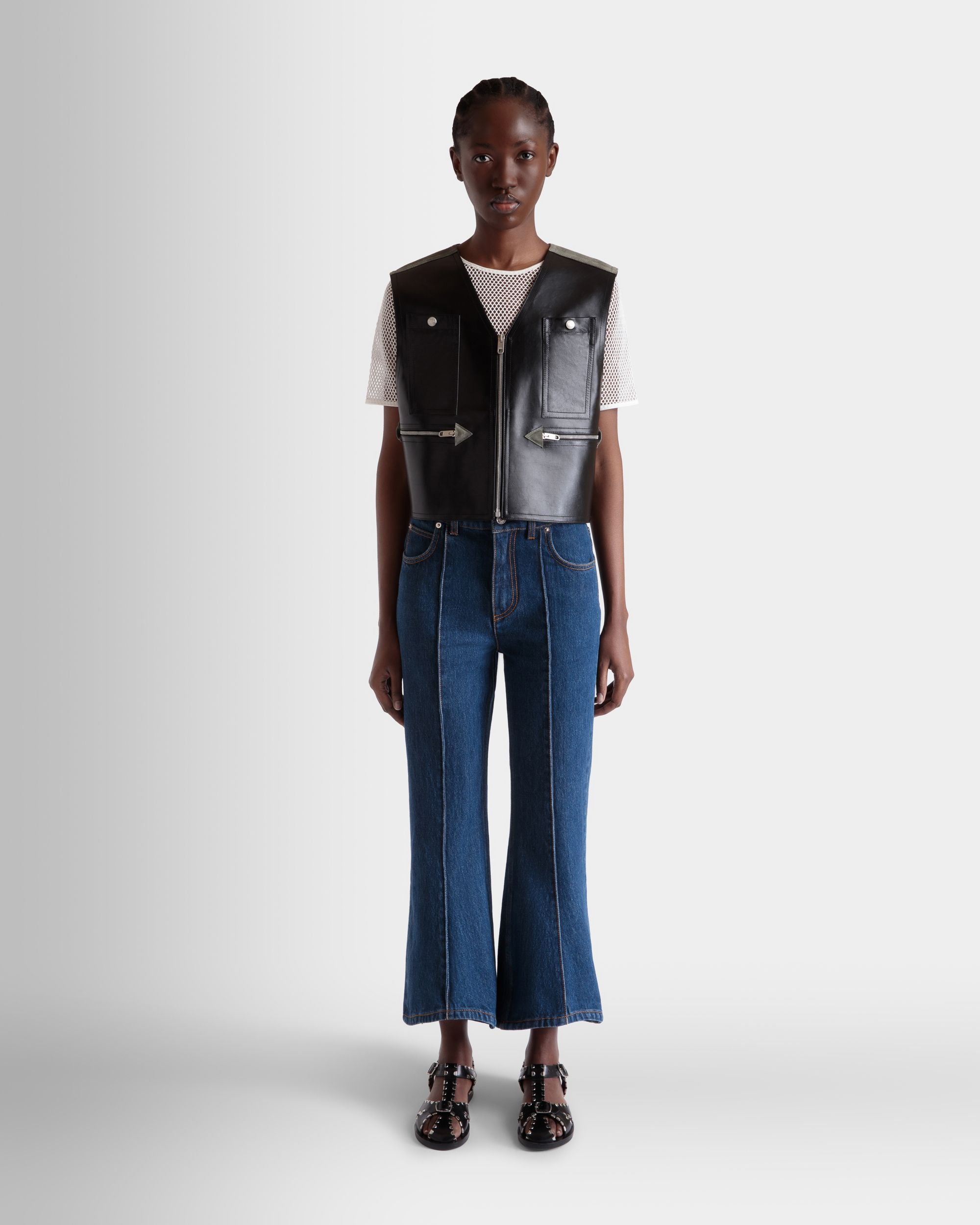 Gilet En Cuir Noir - Femme - Bally - 02