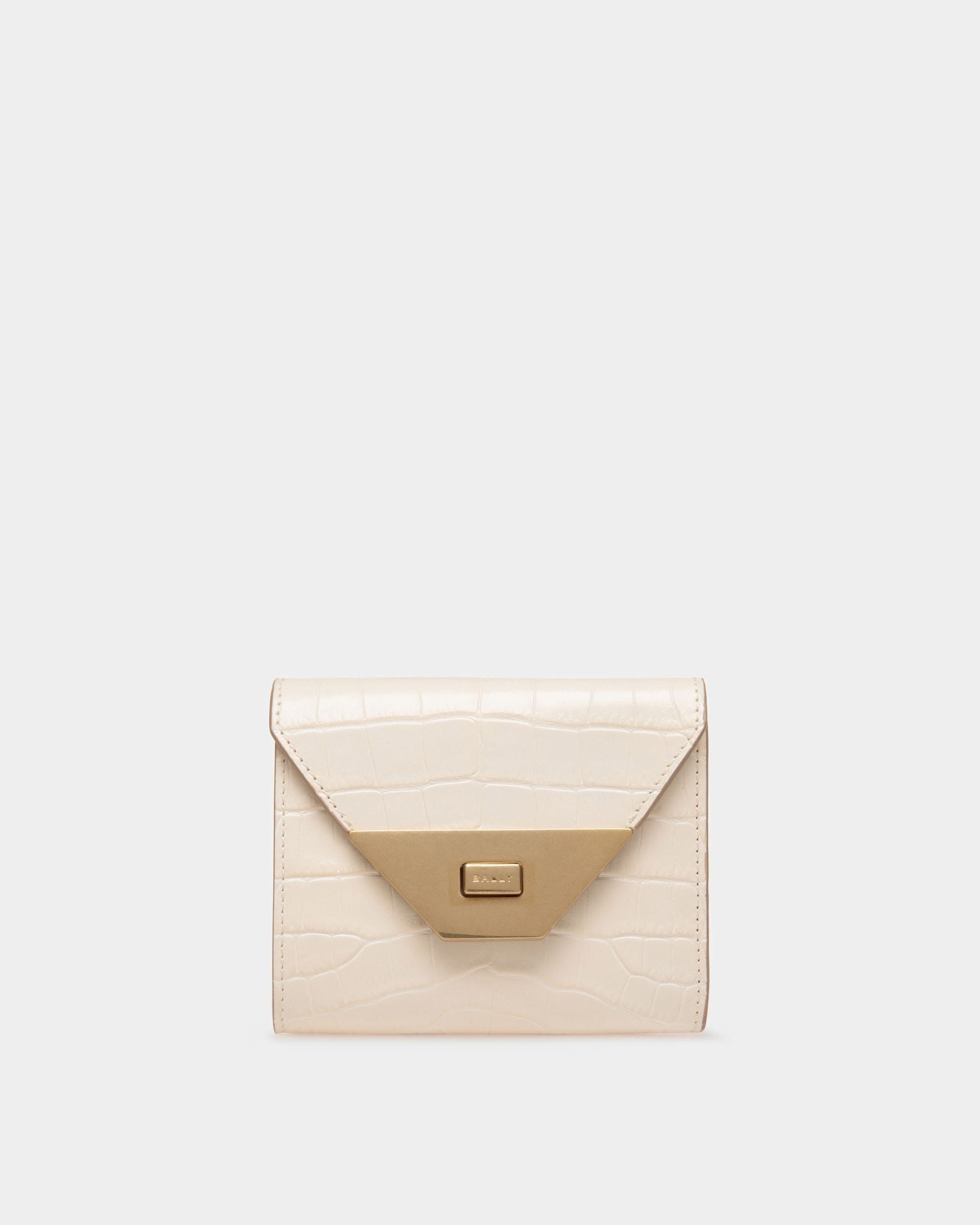 Portefeuille Tilt En Cuir Blanc Imprimé Crocodile - Femme - Bally - 01