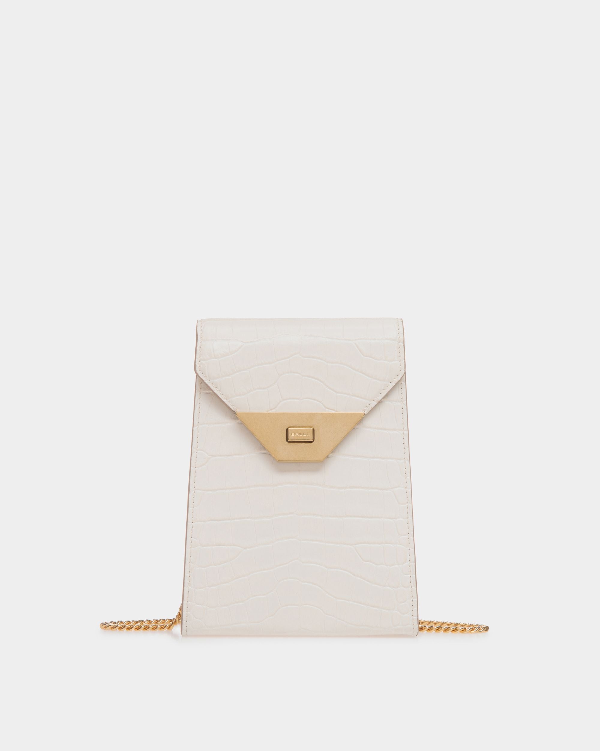Sac Porte-Téléphone Tilt En Cuir Blanc Imprimé Crocodile - Femme - Bally - 01