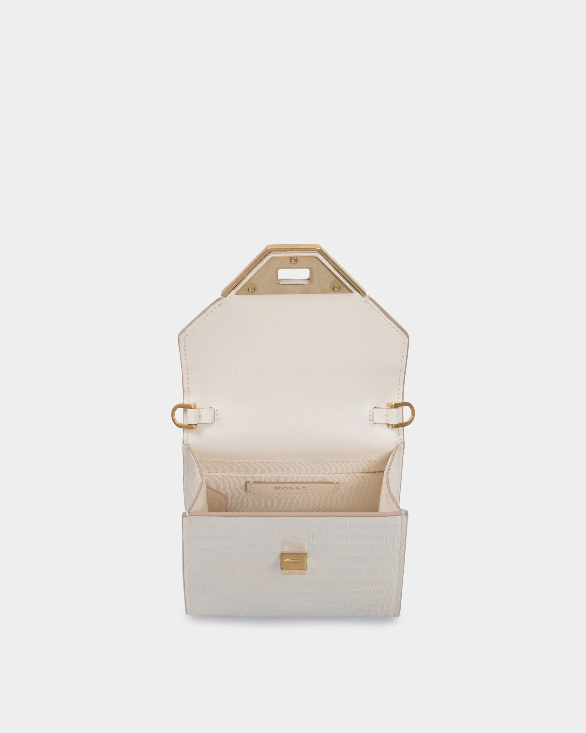 Sac Porte-Téléphone Tilt En Cuir Blanc Imprimé Crocodile - Femme - Bally - 03
