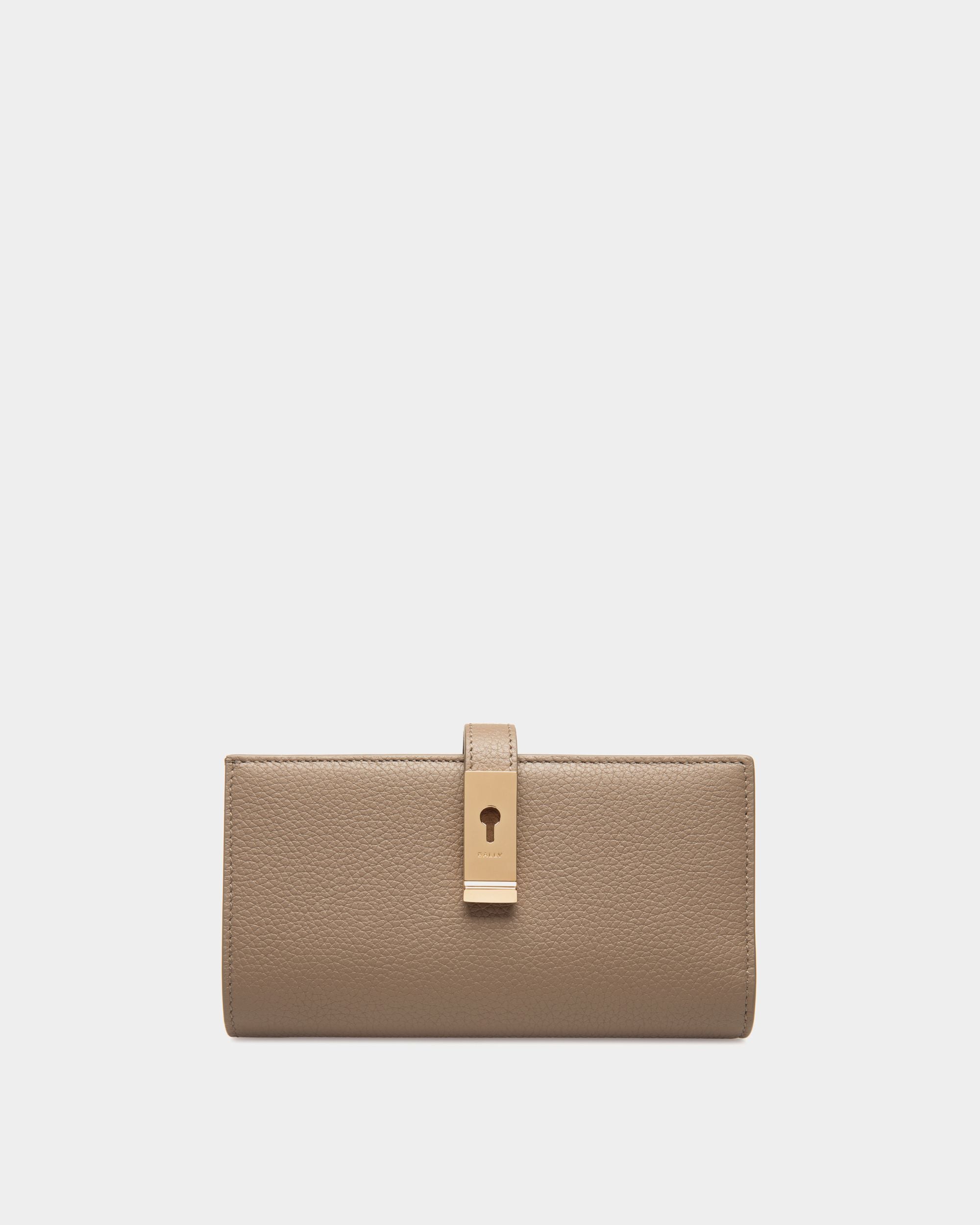 Portefeuille Lock Me Long En Cuir Grainé Taupe - Femme - Bally - 01