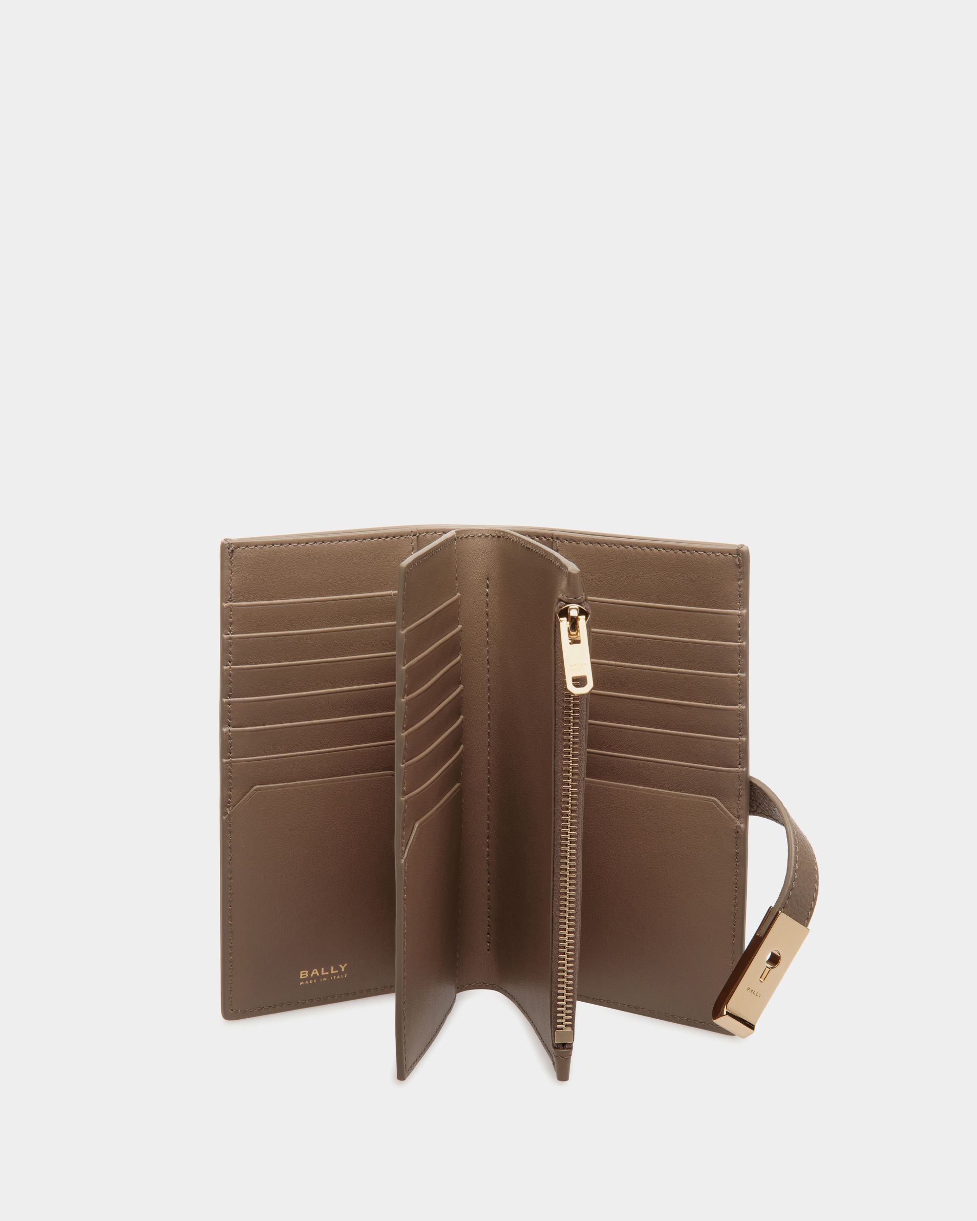 Portefeuille Lock Me Long En Cuir Grainé Taupe - Femme - Bally - 03
