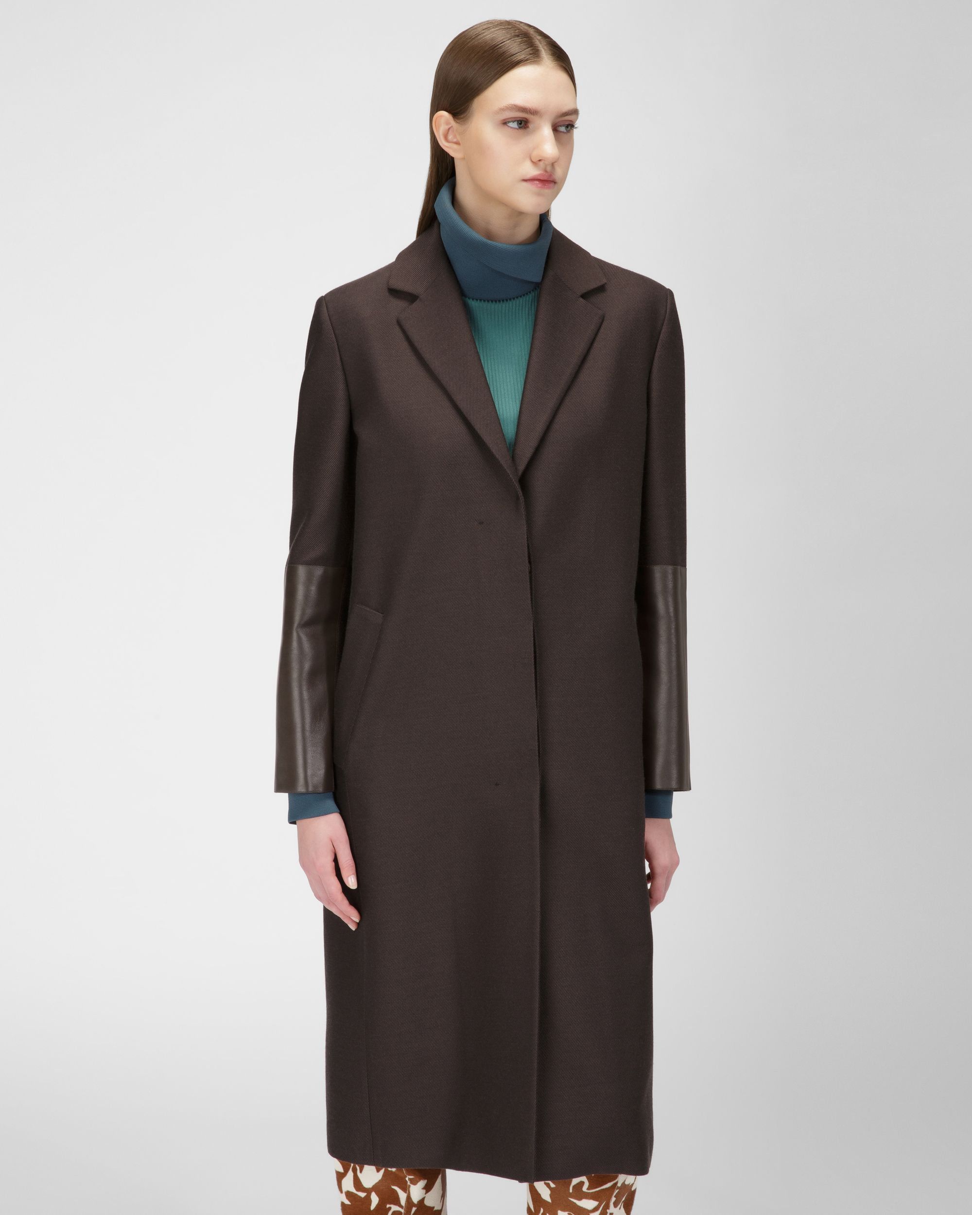 Manteau En Laine Et Coton Marron Ébène - Femme - Bally - 01