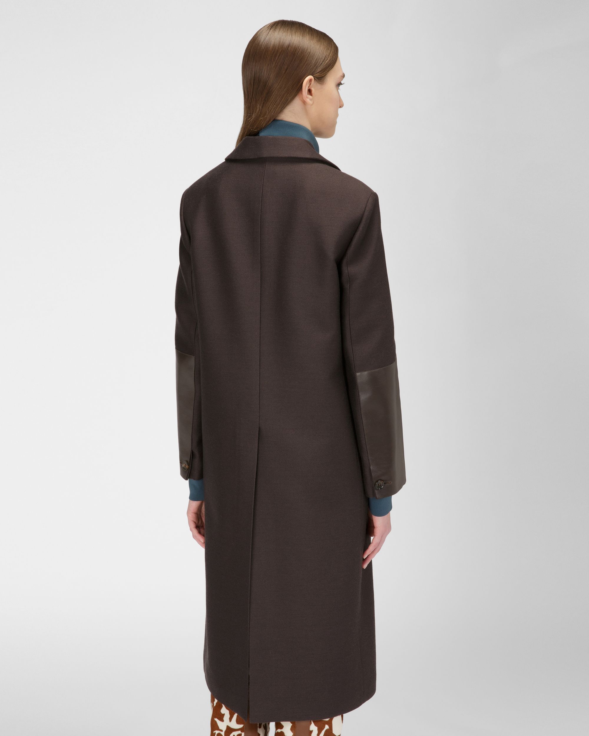 Manteau En Laine Et Coton Marron Ébène - Femme - Bally - 03