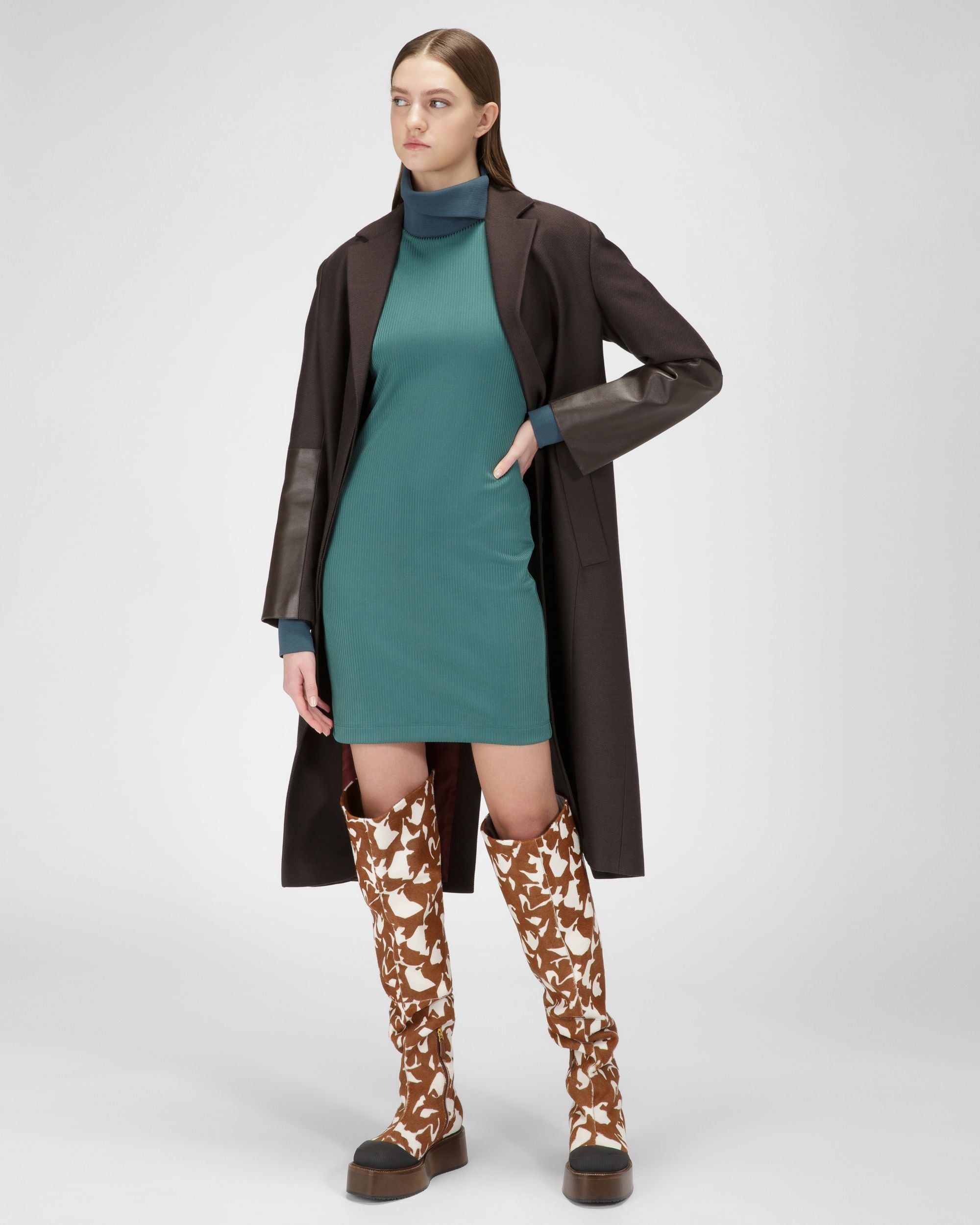 Manteau En Laine Et Coton Marron Ébène - Femme - Bally - 05