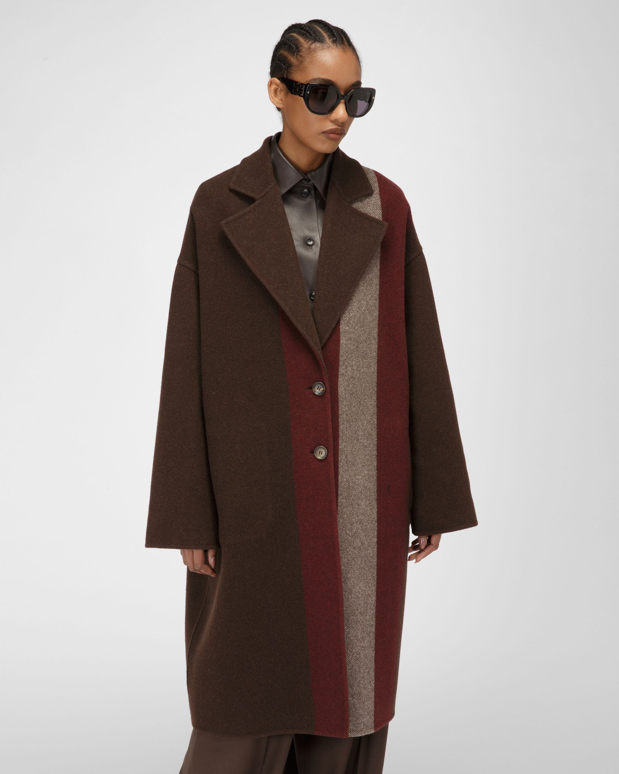 Manteau En Laine Mélangée Marron Ébène - Femme - Bally - 01