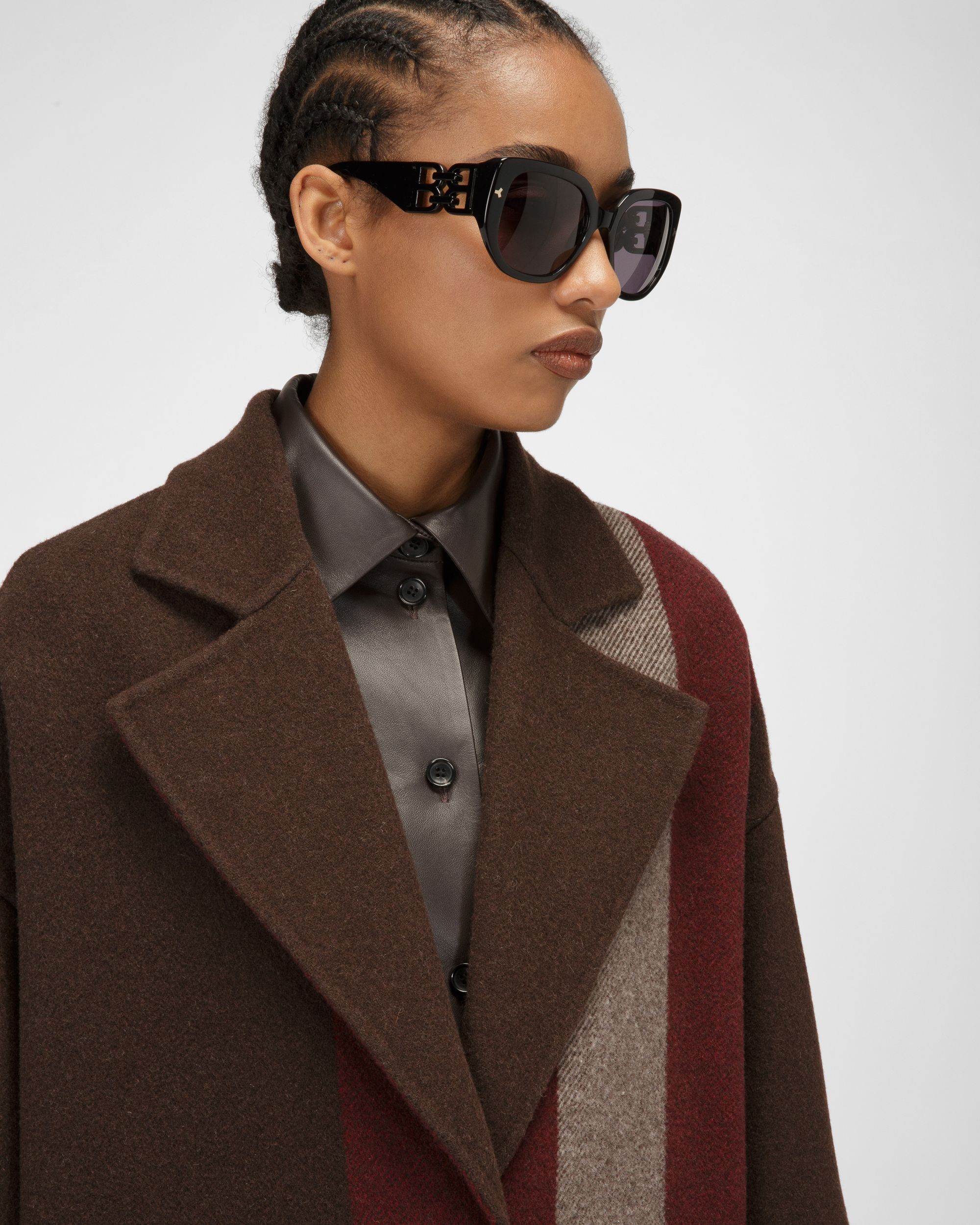 Manteau En Laine Mélangée Marron Ébène - Femme - Bally - 02