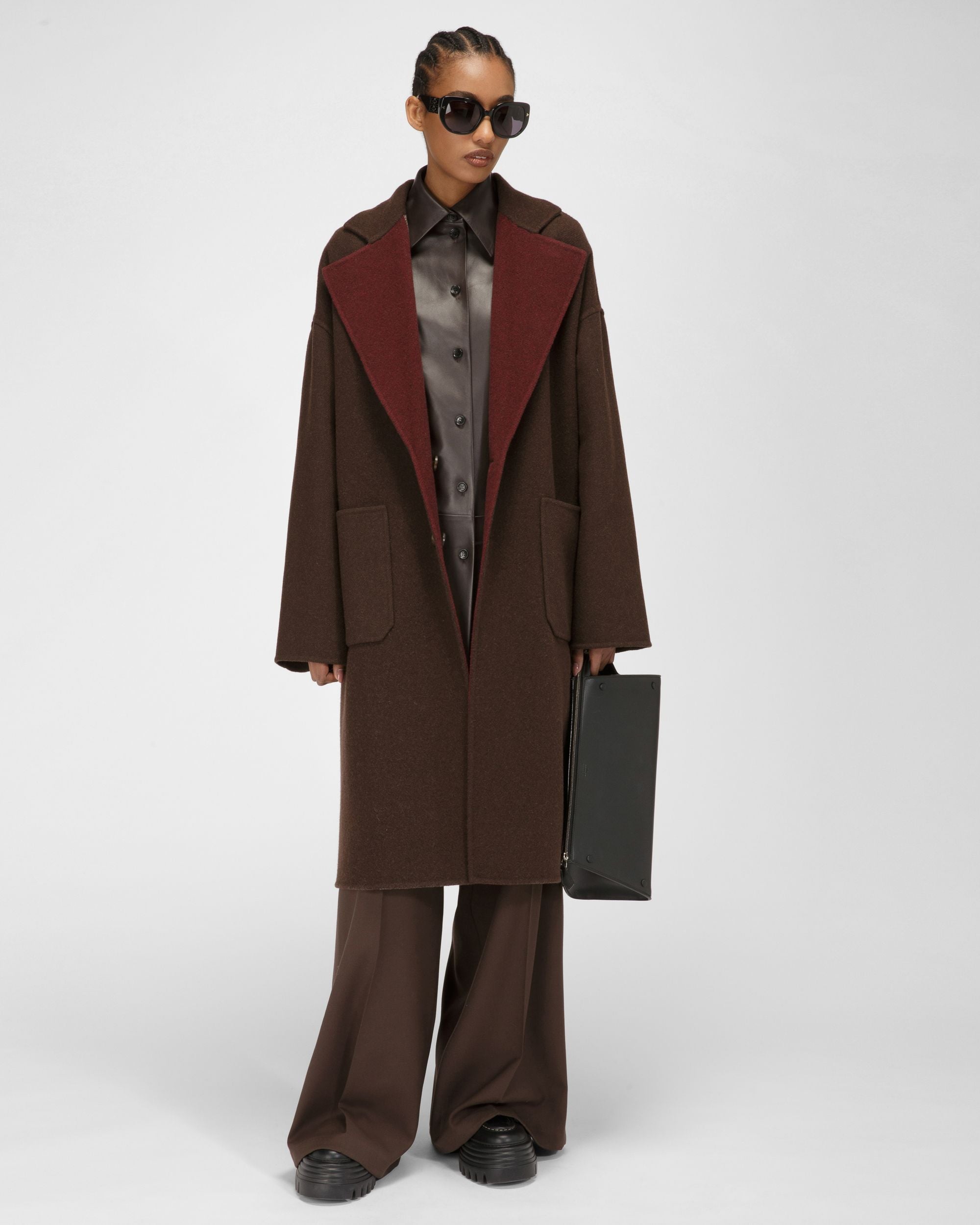 Manteau En Laine Mélangée Marron Ébène - Femme - Bally - 05