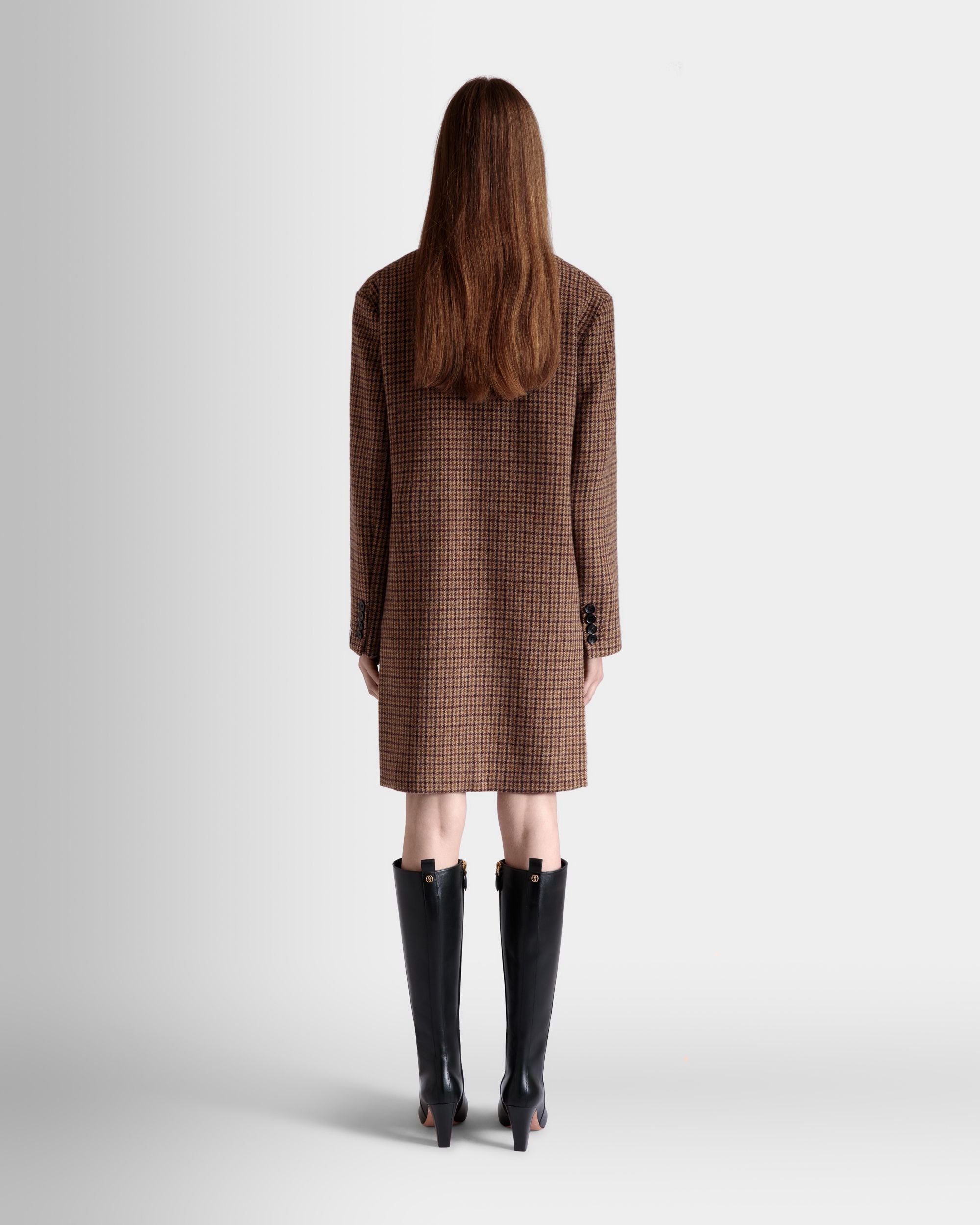 Manteau Midi En Laine À Carreaux Multimarron - Femme - Bally - 07