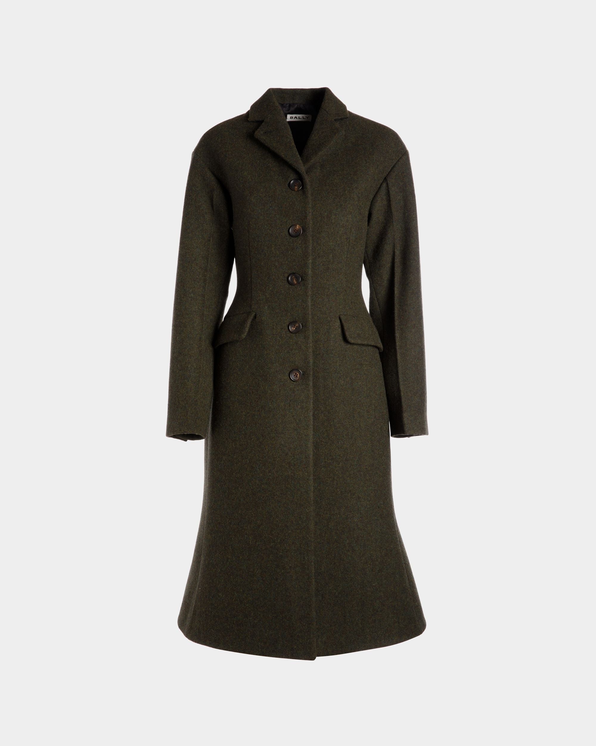 Manteau Droit En Laine Vert Foncé - Femme - Bally - 01
