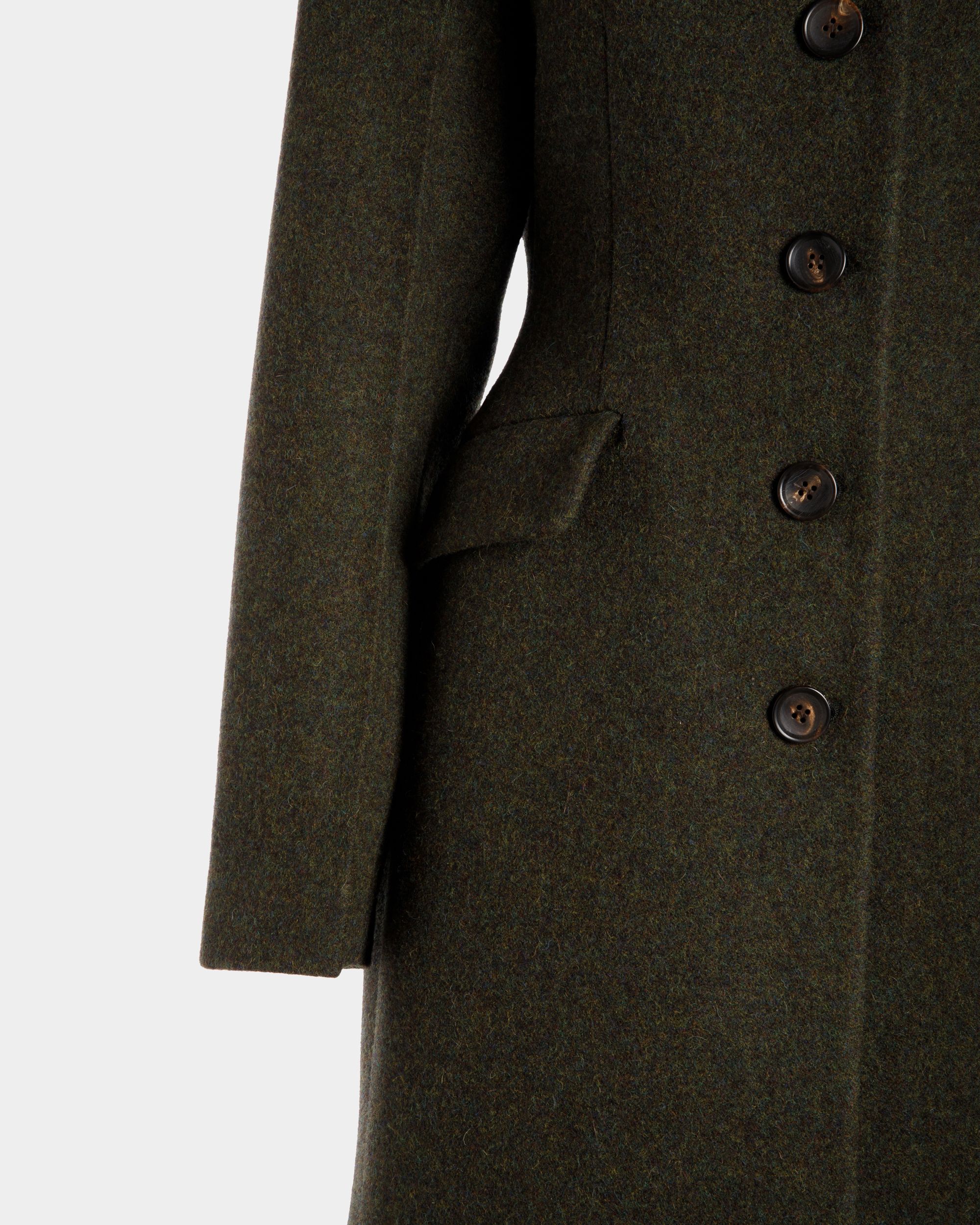 Manteau Droit En Laine Vert Foncé - Femme - Bally - 02