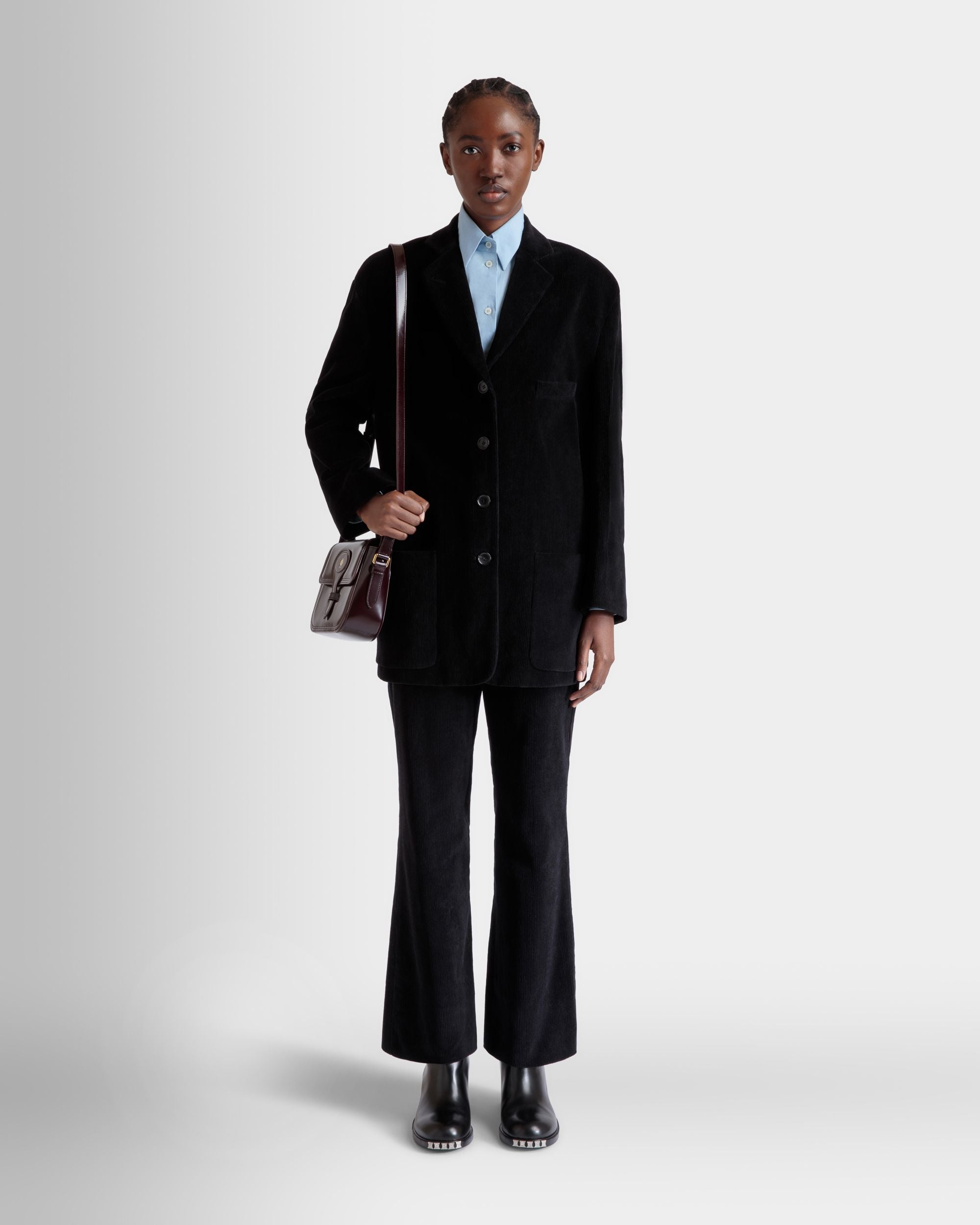 Blazer In Black Cotton Corduroy - Femme - Bally - 02