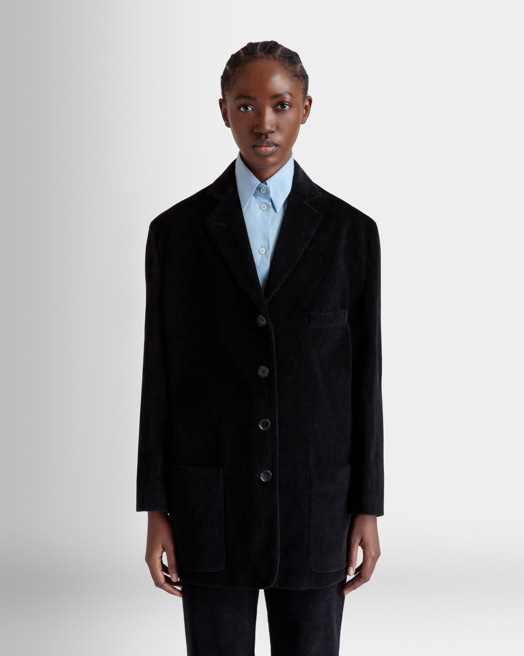 Blazer In Black Cotton Corduroy - Femme - Bally - 03